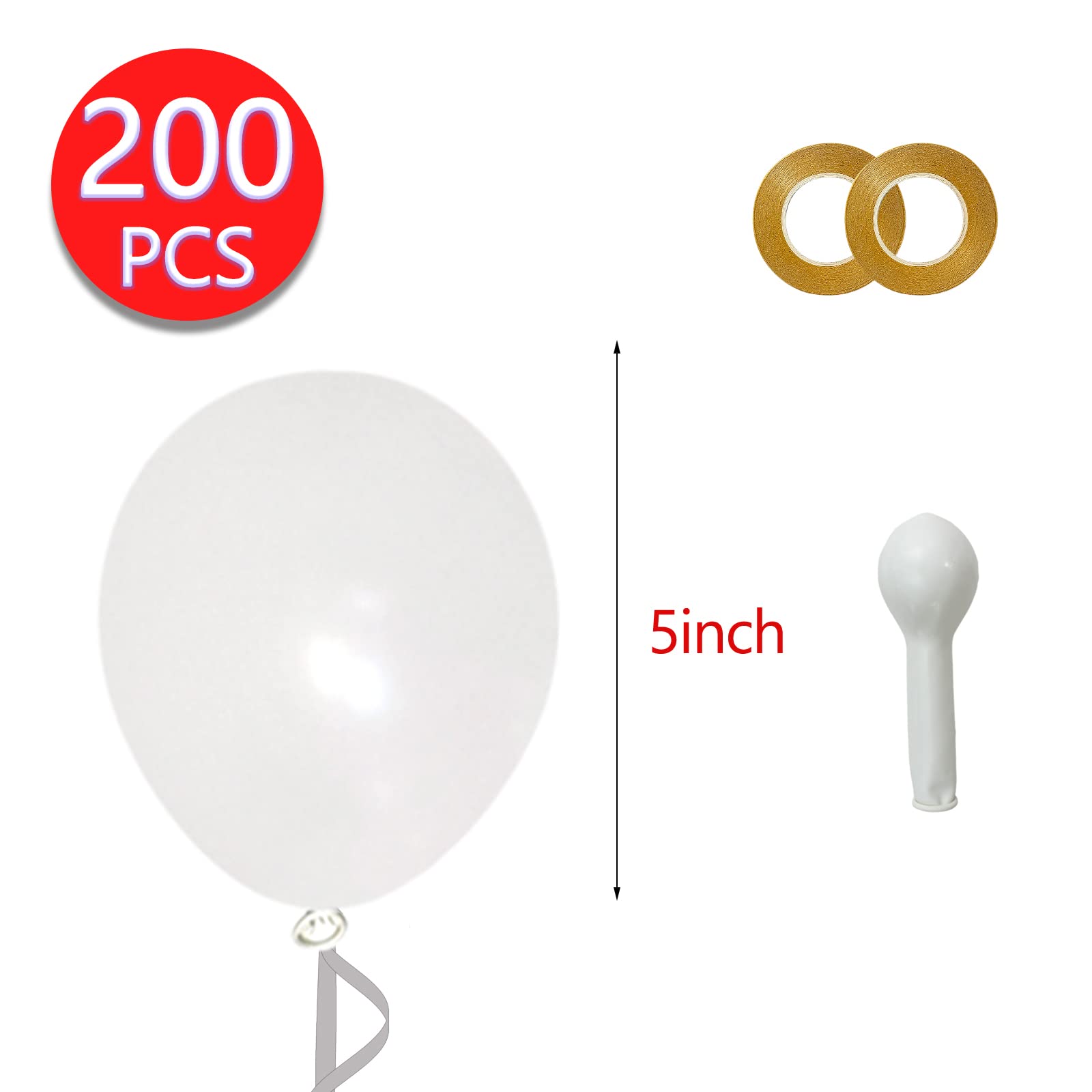 200pcs 5 Inch Matte White Latex Balloons with 2 Ribbon Rolls - Small Party Balloons for Birthday, Wedding, Baby Shower, Bridal, Anniversary & Festival Decorations - Perfect for Arch, Garland & Ceiling Decor