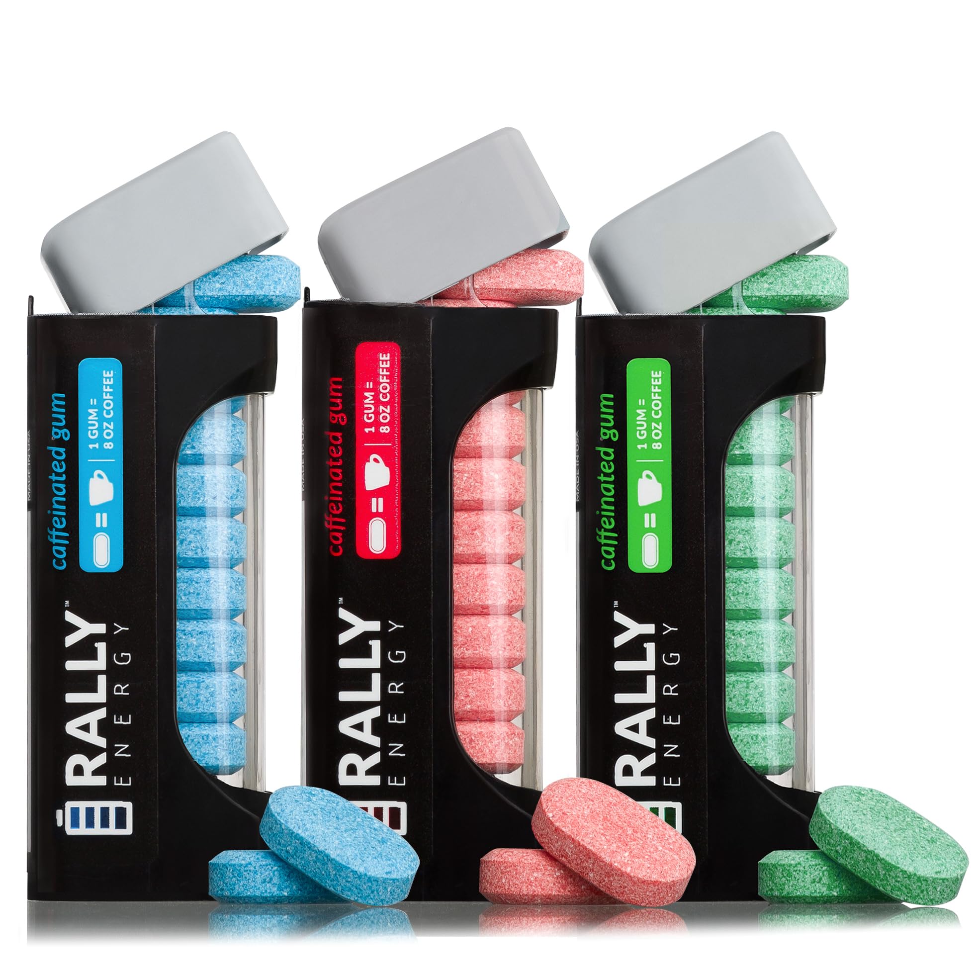 Rally Energy Caffeine Gum - Sugar-Free Chewing Gum with 60mg Caffeine for Quick Energy Boost, Enhanced Focus & Alertness - Long-Lasting Mint Flavors (Cinnamon, Peppermint, Wintergreen) - 3 Pack (33 Pieces) - Perfect for Workouts, Studying & Long Drives