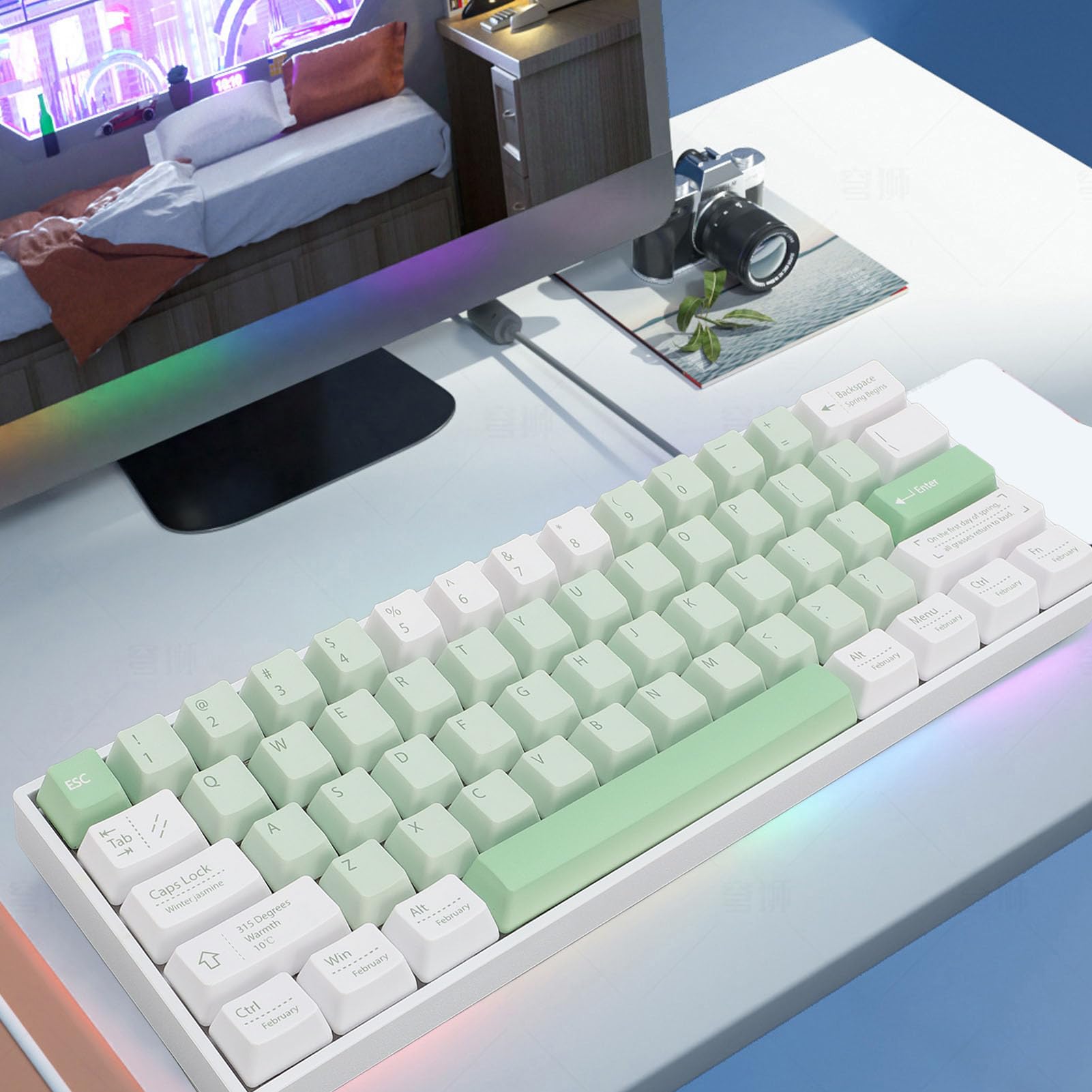 Vikye 61-Key Mechanical Gaming Keyboard - RGB Backlit, Hot-Swappable Red Switch, 3 Modes (Wired/Bluetooth/2.4G) for Windows PC & Laptop - Perfect for Gaming, Typing & Office Work