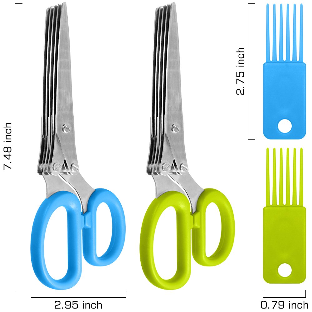 2-Pack Stainless Steel Herb Scissors - 5-Blade Kitchen Shears with Brush | Heavy Duty for Cooking & Gardening
