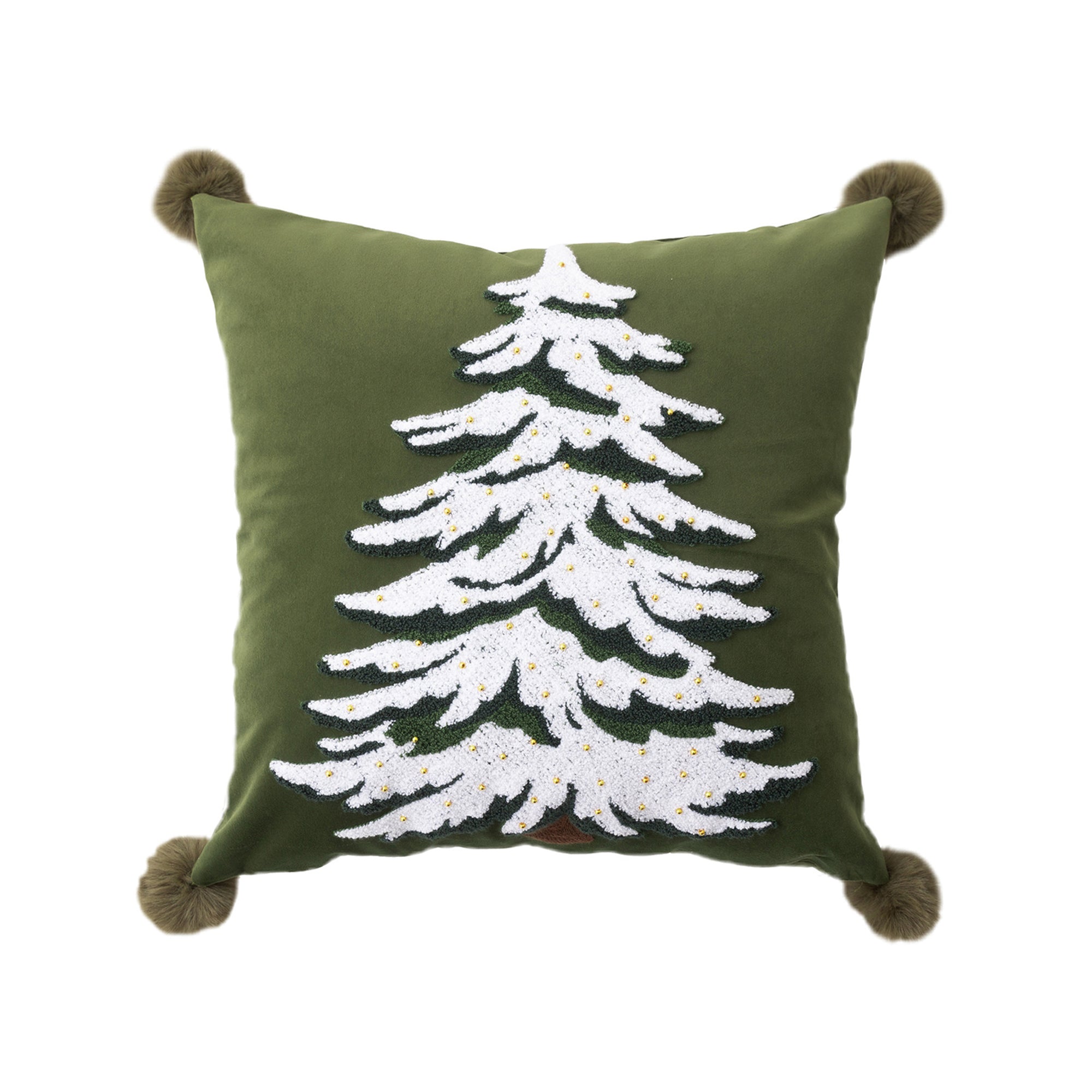 Classic Christmas Tree Throw Pillow Set - Embroidered Holiday Decor with Pom Pom Trim - Perfect for Sofa, Bed & Festive Home Decor