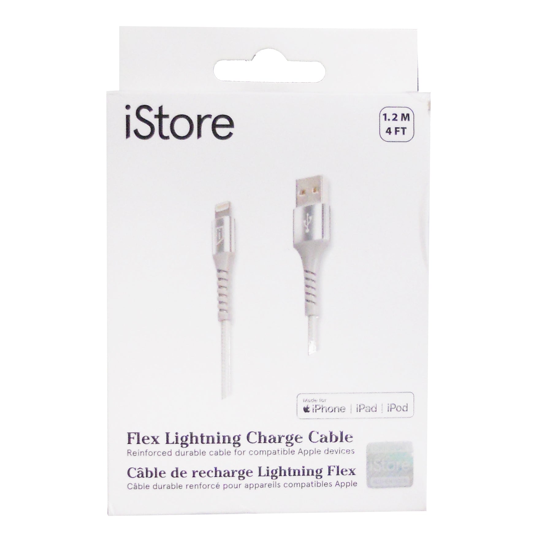 iStore Flex Lightning Charge Cable 4ft (1.2m) - Durable Reinforced iPhone Charger for Fast Charging - Perfect for Home, Office, Car & Travel Use