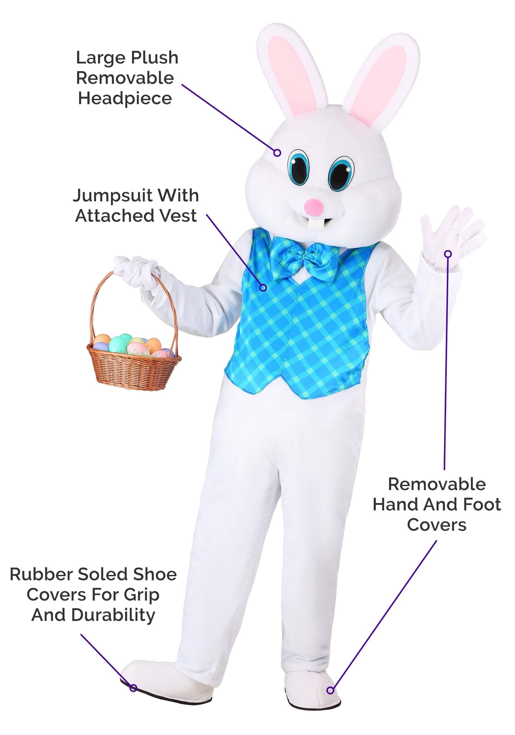 Deluxe Adult Easter Bunny Costume - Realistic Rabbit Mascot Suit for Halloween & Easter Parties - Perfect for Cosplay, Themed Events, and Holiday Celebrations