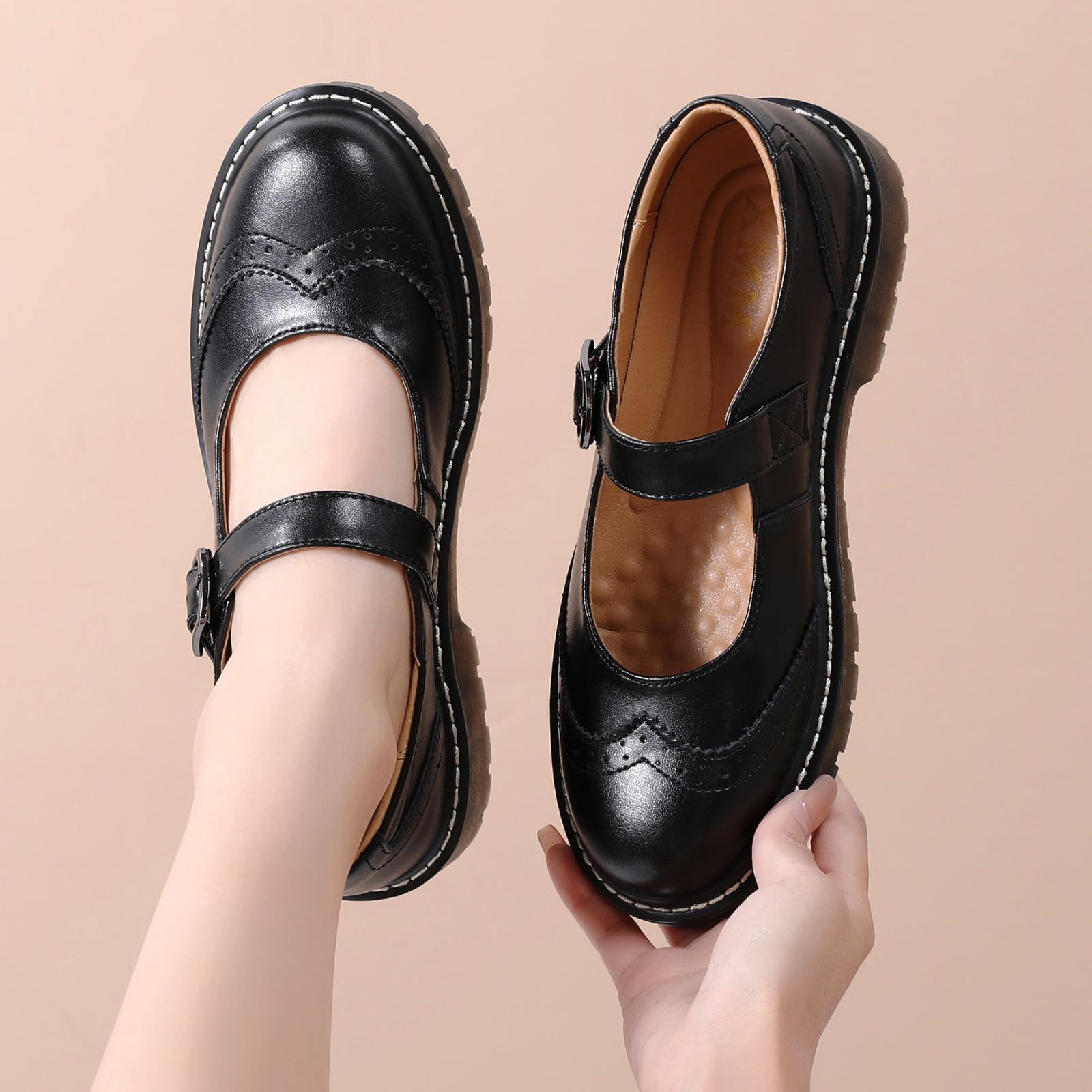 Women's Mary Jane Flats - Comfortable Leather Oxford Shoes with Round Toe & Non-Slip Sole | Dressy & Casual Style for School, Work, Office & Daily Wear