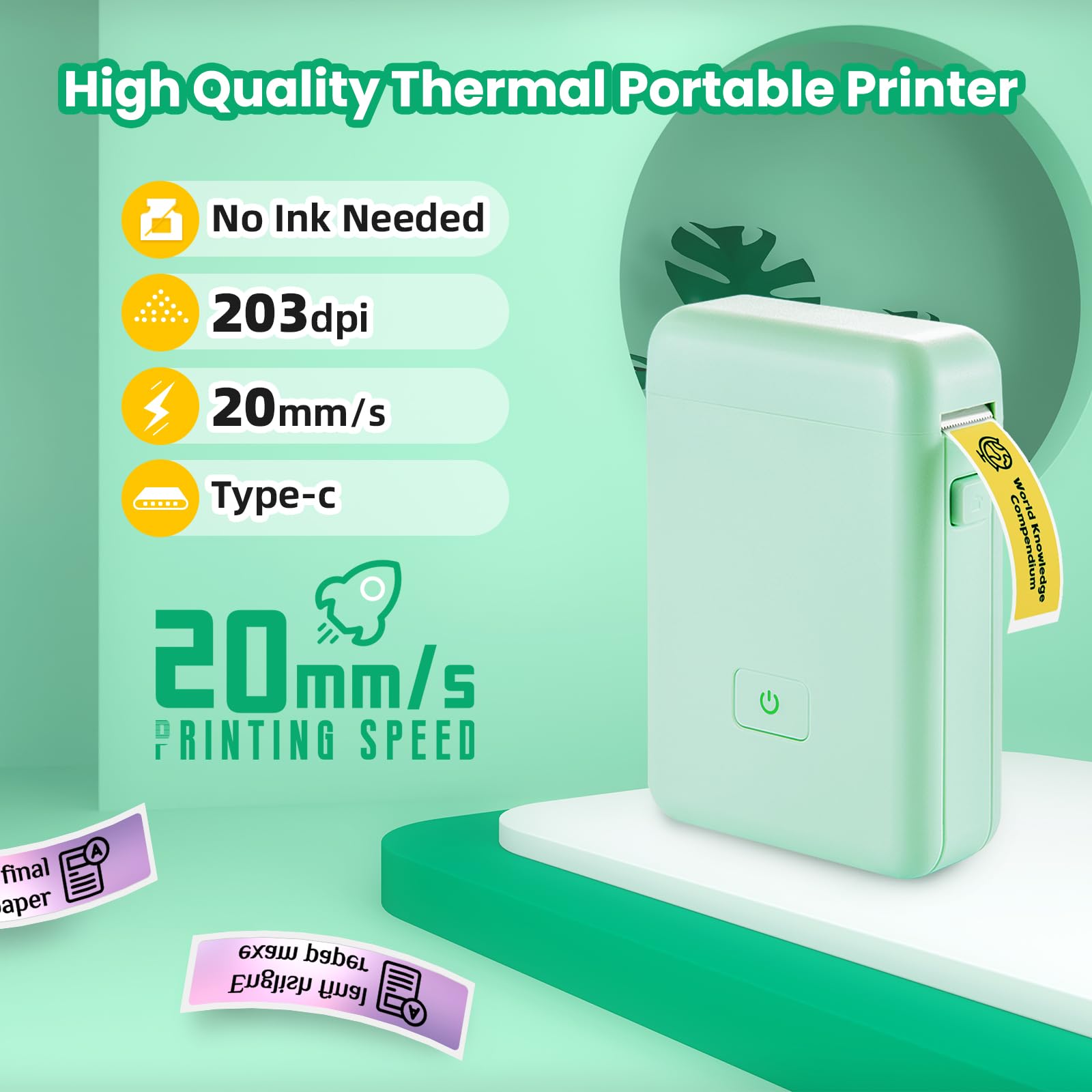 Vretti HP2 Portable Bluetooth Label Maker Machine with Tape - Mini Sticker Printer for Home Office, Shipping, Barcode & Storage Organization - Multiple Templates Included (Green) | Perfect for Pantry Labels, Moving Boxes & Craft Projects