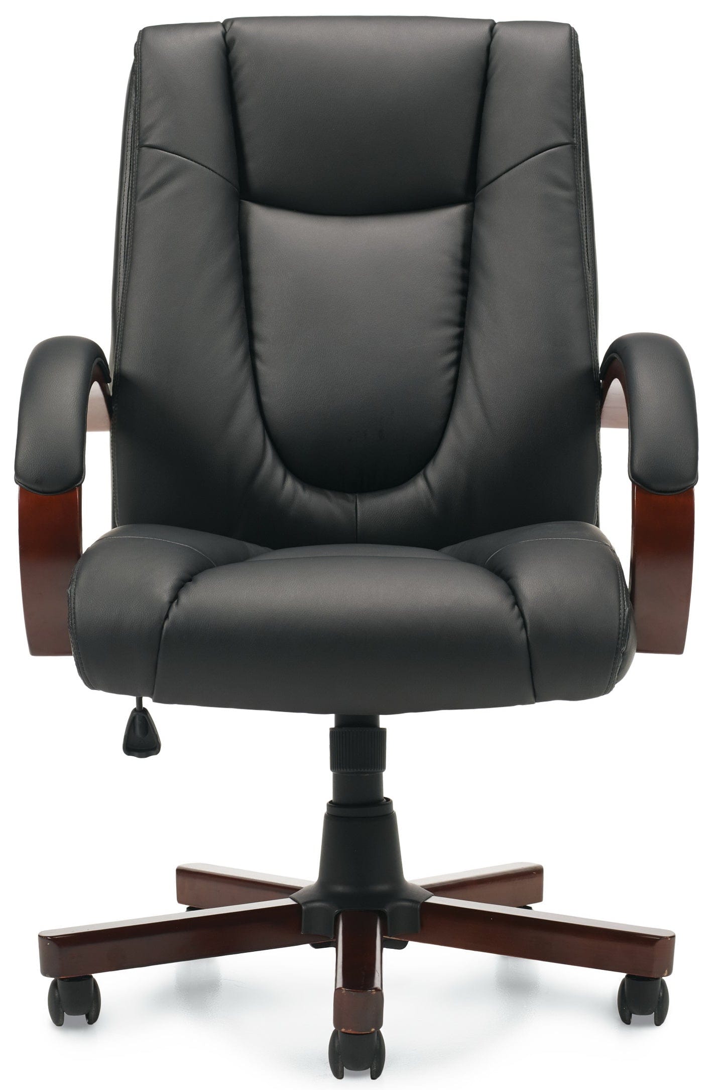 Luxhide Executive Office Chair with Wood Base and Arms - Ergonomic High Back Desk Chair for Home & Office - Model OTG11300B - Perfect for Long Work Hours, Meetings, and Professional Workspaces