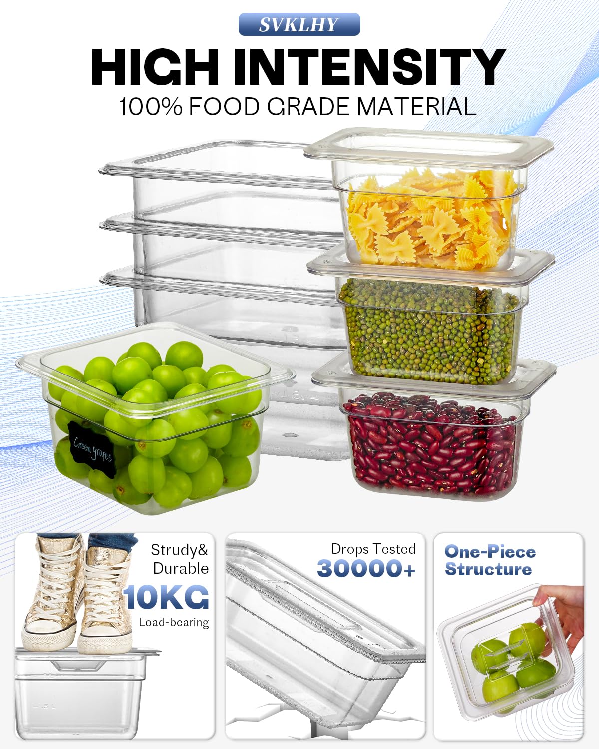 1/6 Size 4 Inch Clear NSF Polycarbonate Food Pan - 15 PCS Commercial Food Storage Containers with Lids | BPA-Free, Food Grade, Hot & Cold Resistant | Perfect for Restaurants, Catering, Buffets, and Food Prep