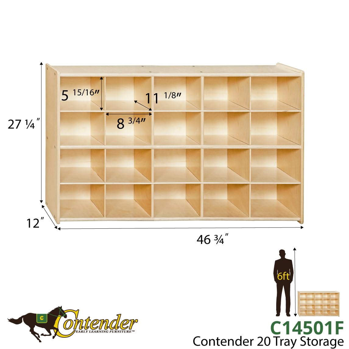 Contender Multi-Section Storage Cabinet with 20 Translucent Bins - Montessori Homeschool & Craft Supplies Organizer | Greenguard Certified [Fully Assembled] - Perfect for Classroom, Playroom & Home Organization