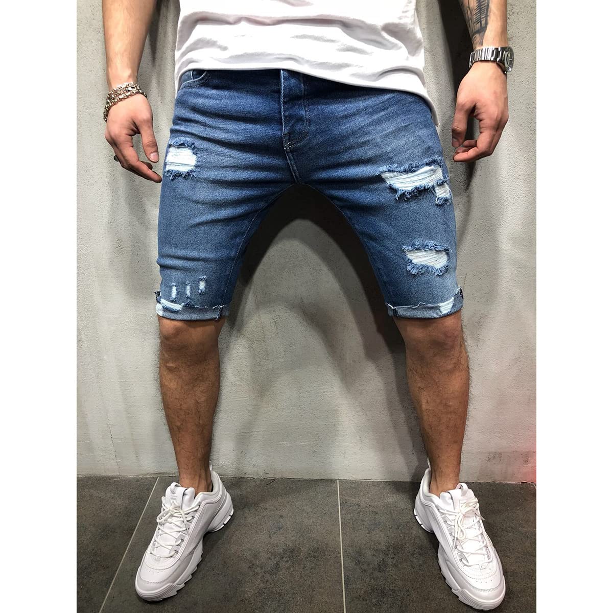 Seidarise Men's Ripped Distressed Denim Shorts - Blue Jean Shorts for Casual Wear | Perfect for Summer Outfits, Beach Trips, and Street Style Fashion