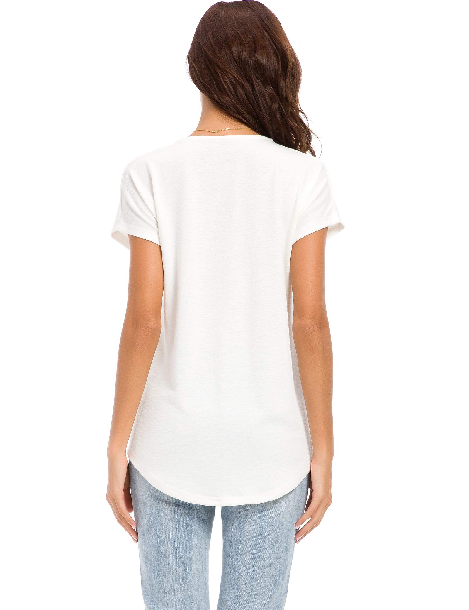 LUSMAY Women's Casual V-Neck Short Sleeve Tunic Top - Loose Fit Zipper T-Shirt Blouse for Everyday Wear, Work & Outings
