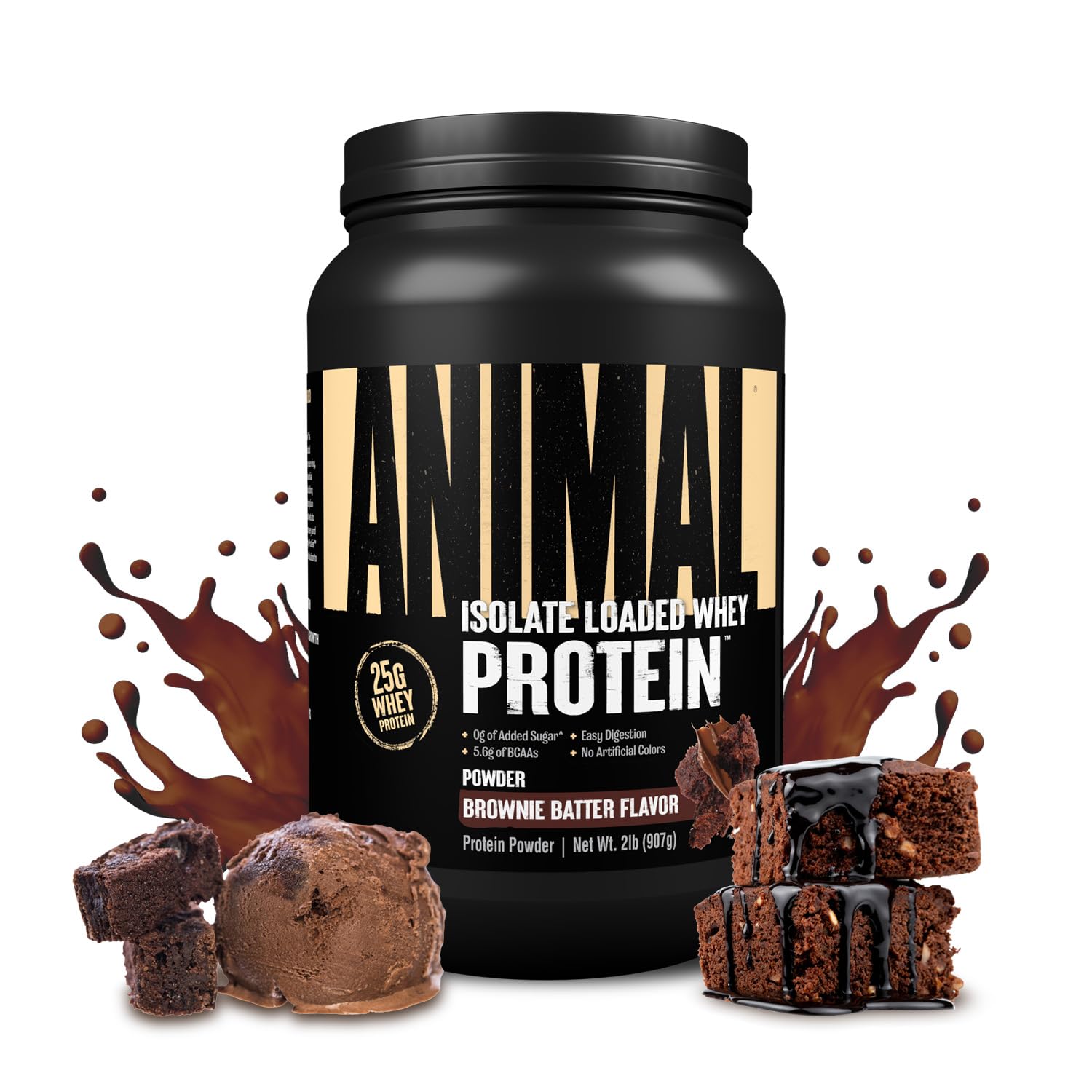 Animal Whey Isolate Protein Powder - 25g Protein for Muscle Building & Recovery, Low Sugar, Great Taste (Brownie Batter, 2 lbs) - Pre & Post Workout Supplement with Digestive Enzymes for Men & Women - Ideal for Gym, Home Workouts & Active Lifestyles