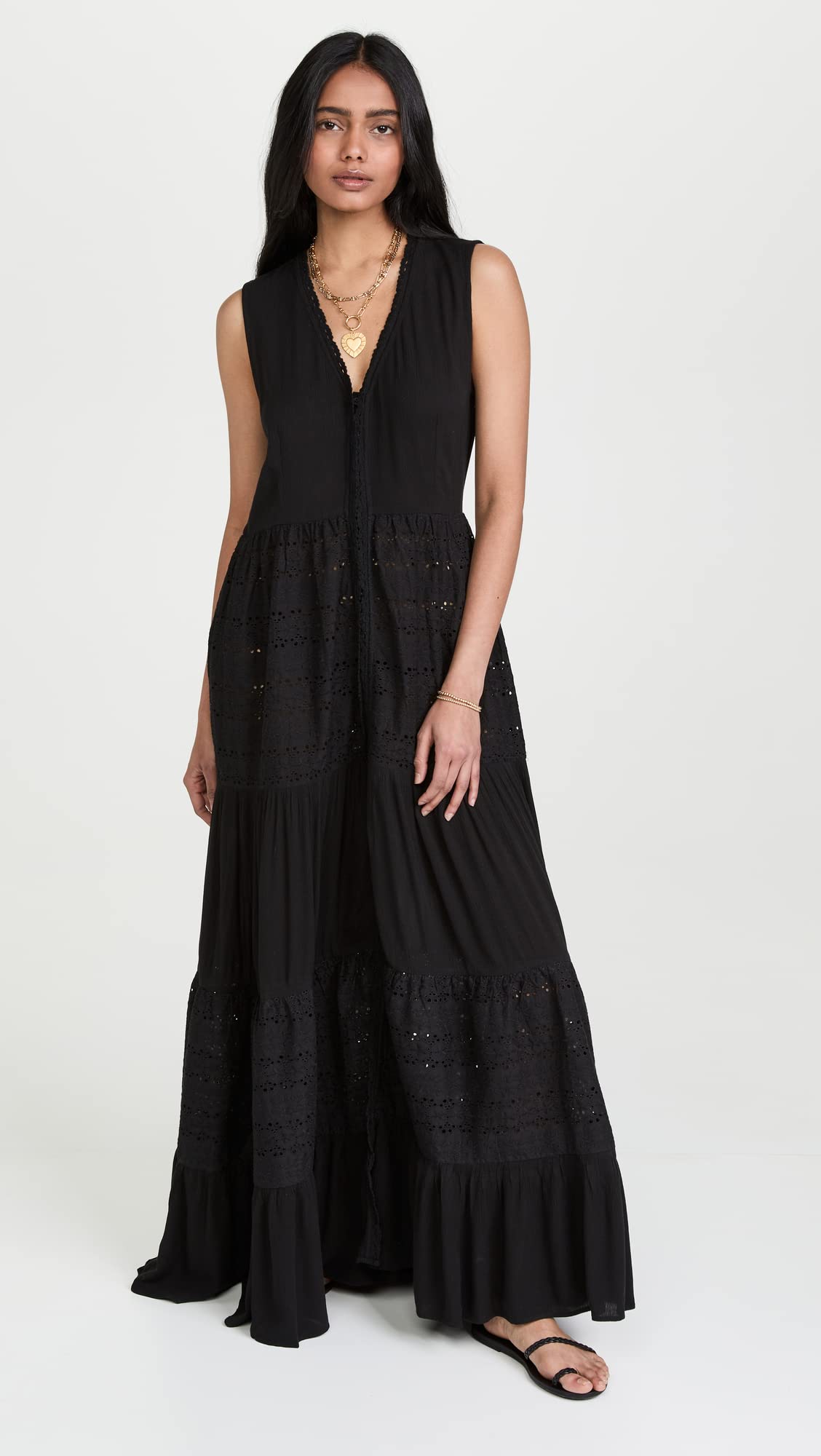 Floral Embroidered Women's Eyelet Maxi Dress - Summer Boho Beach Dress for Vacation, Wedding & Outdoor Parties