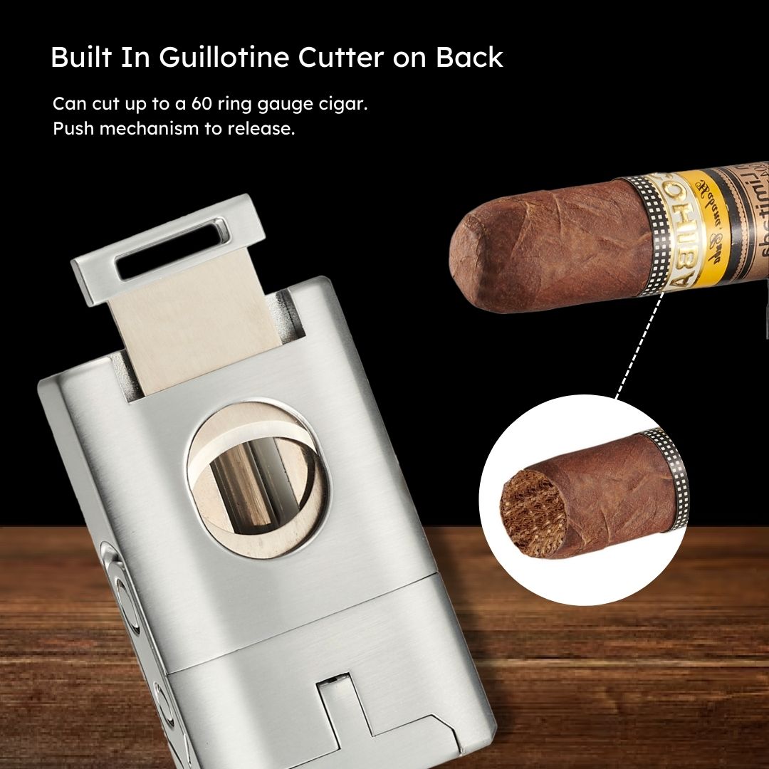 Visol Joplin Quad Torch Flame Lighter - Windproof Butane Lighter with Adjustable Flame (Silver) - Perfect for Cigars, Camping, BBQ & Outdoor Adventures