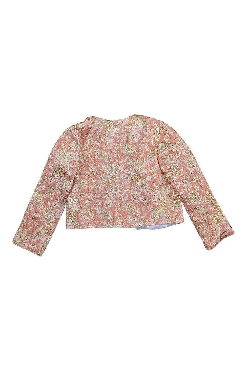 DOLCE & GABBANA Girls' Coral & Gold Brocade Button Front Jacket - Size 5 | Elegant Kids' Formal Wear for Weddings, Parties & Special Occasions