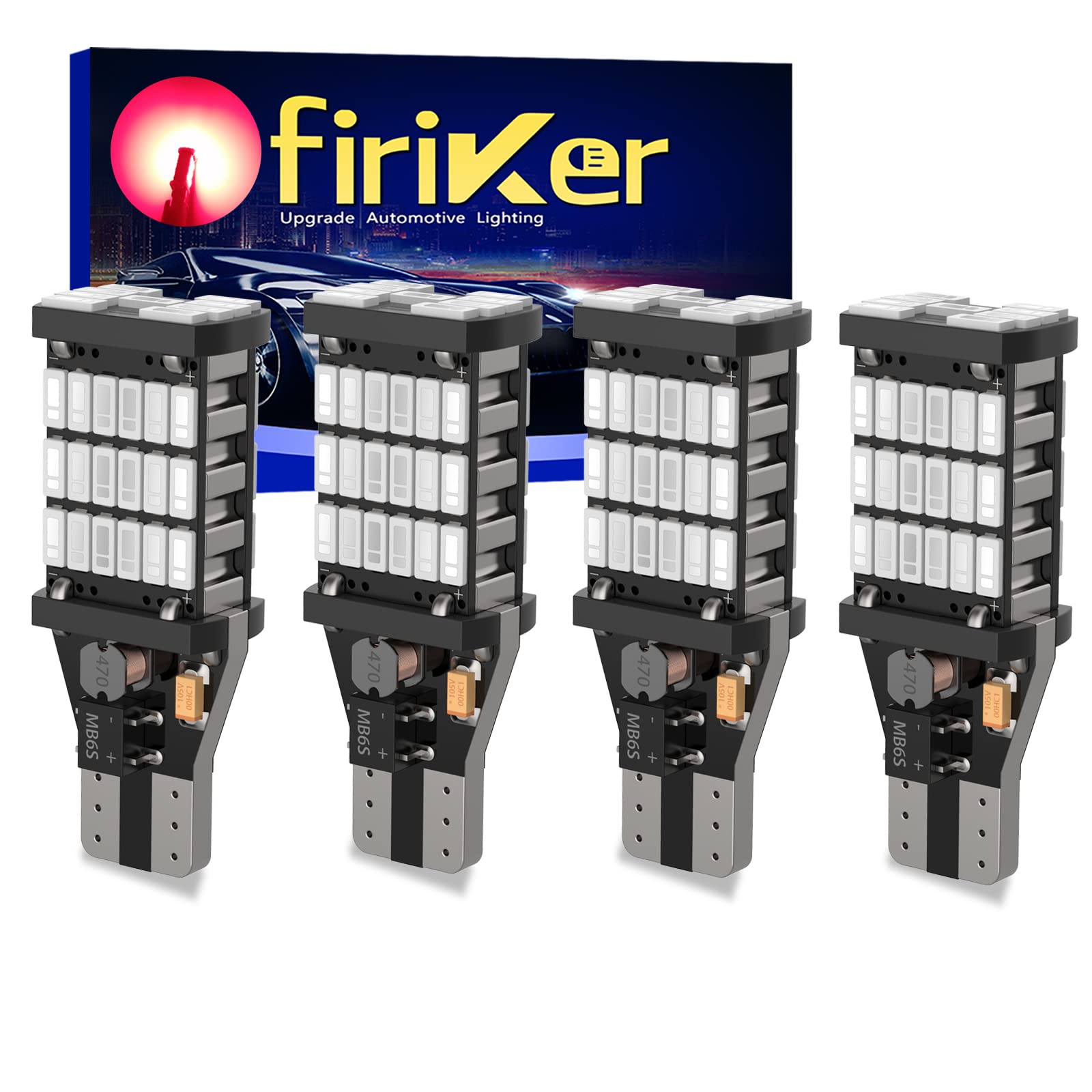 firiKer 4PCS Brilliant Red 921 T15 912 W16W LED Brake Lights - Error Free 45SMD-4014 Chipsets - Compatible with 912 921 906 LED Car Bulbs for Car, Truck, SUV - Perfect for Backup, Reverse, Tail, 3rd High Mount Stop & Cargo Lights - Enhanced Visibility & Safety for Night Driving