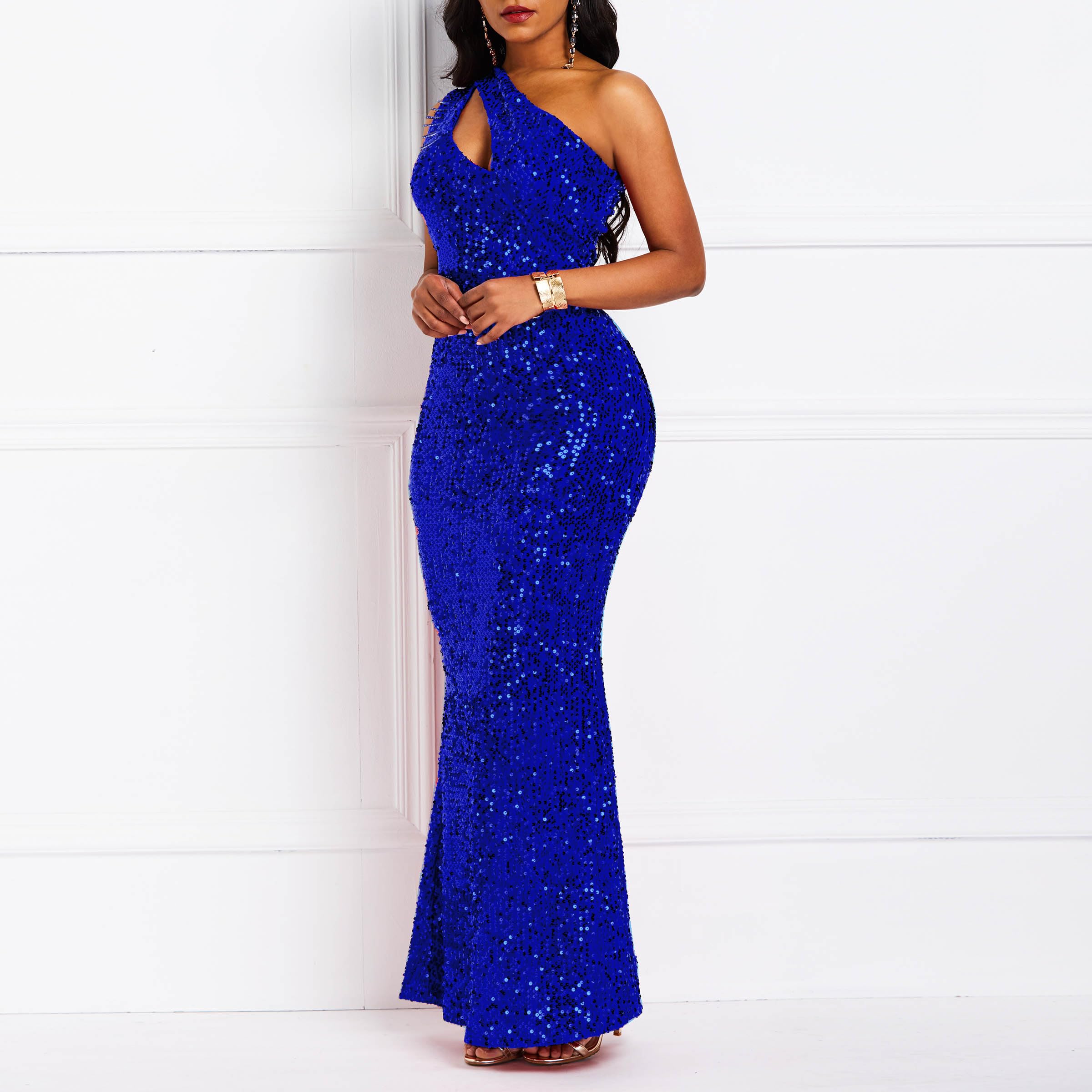 Cololura Women's Elegant Sequin One Shoulder Mermaid Cocktail Dress with Tassel - Perfect for Evening Parties, Prom, and Special Occasions