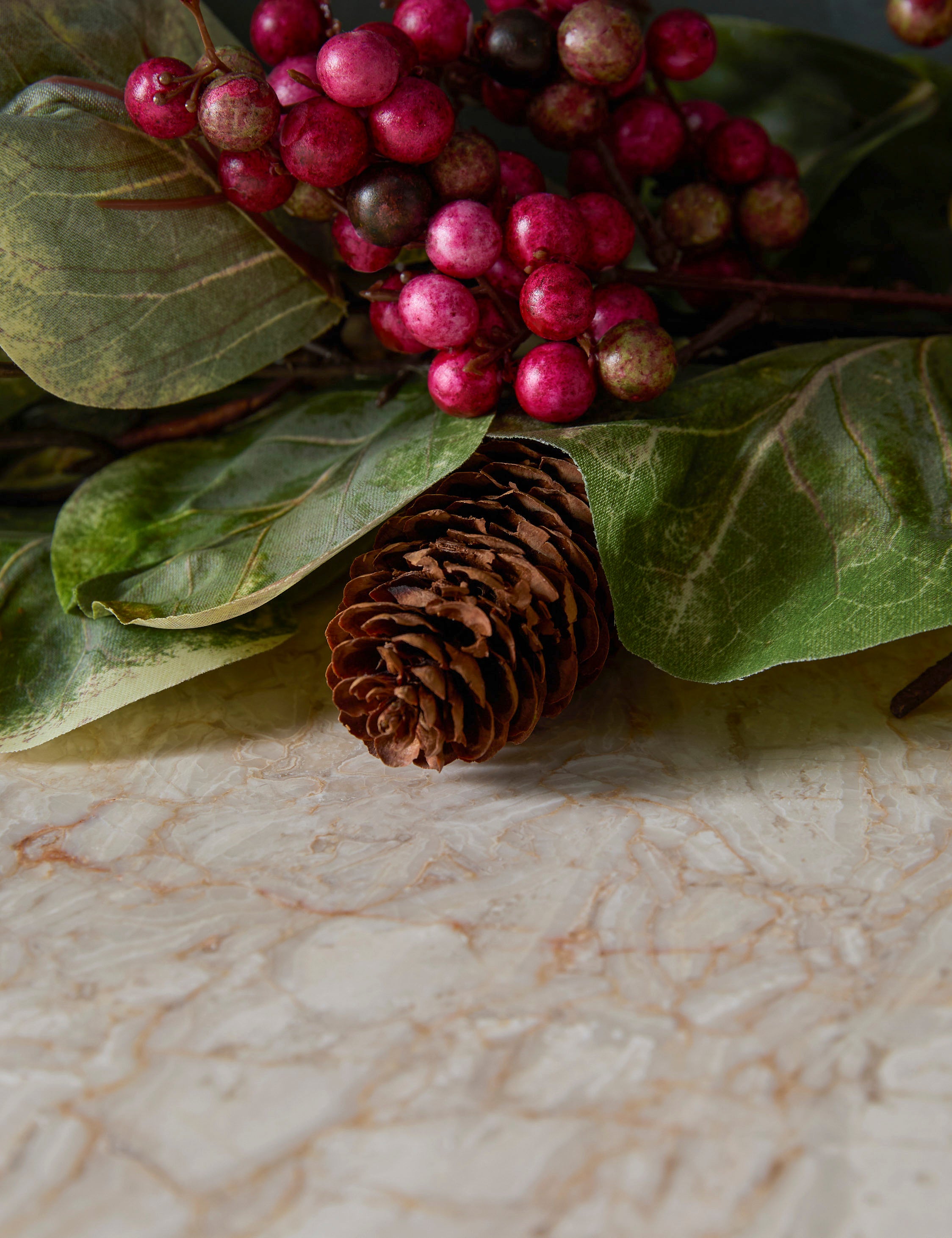 Faux Zanzibar Leaf Garland with Pinecones & Berries - 6ft Artificial Greenery for Christmas Decor, Mantel, Fireplace, and Holiday Home Decoration