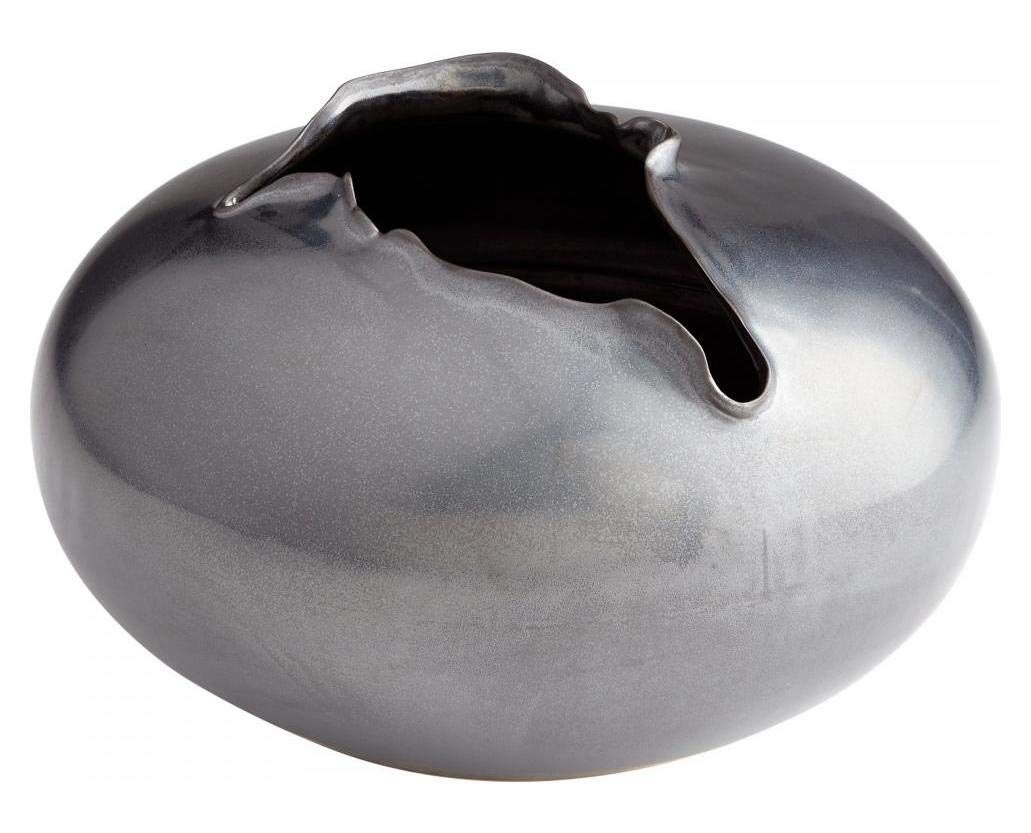 8 Inch Black Metal Tambora Ceramic Vase - Modern Home Decor for Living Room, Bedroom & Office Centerpiece