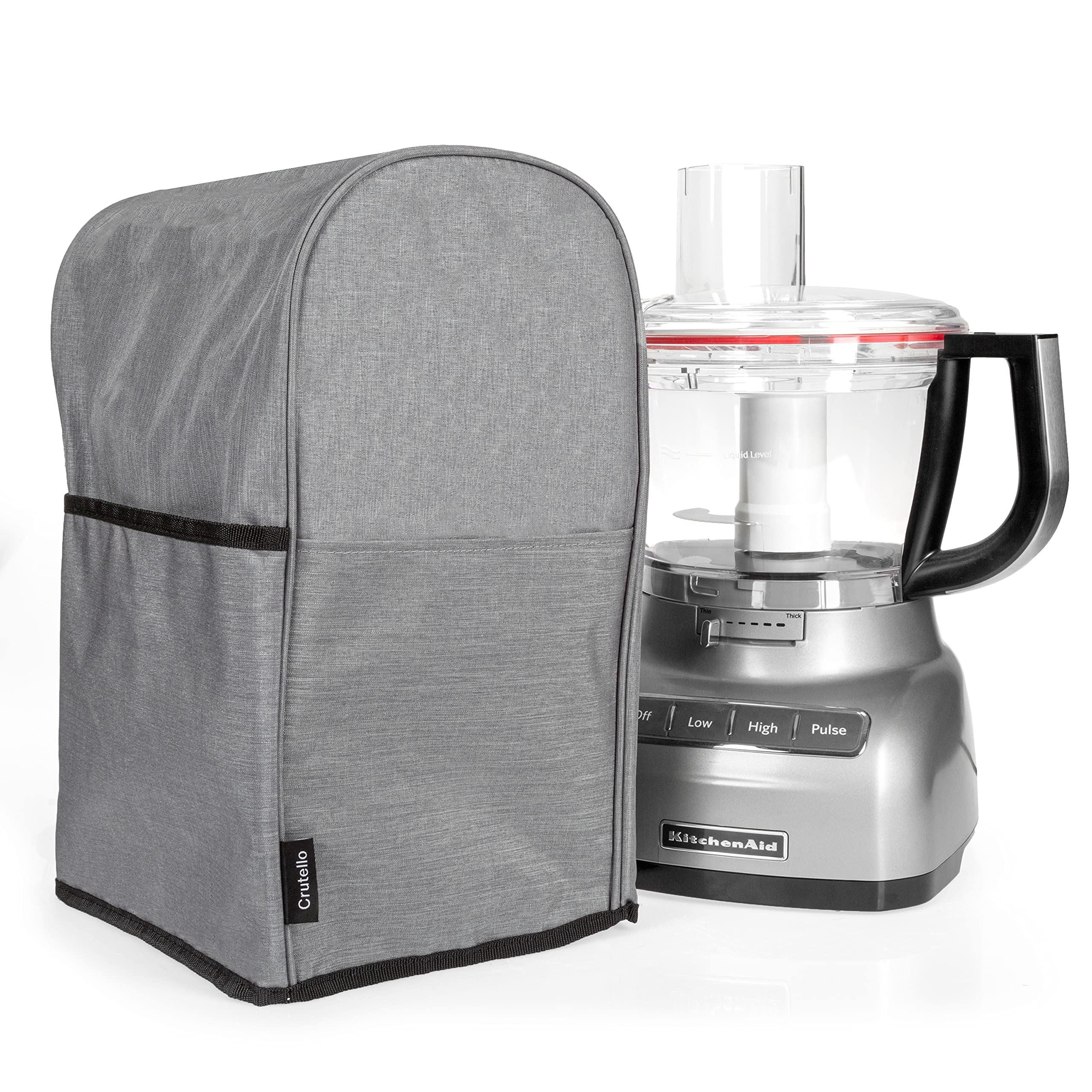 Crutello 7-10 Cup Food Processor Cover with Storage Pockets - Universal Fit for Most Medium Food Processors - Dustproof Kitchen Countertop Protector - Perfect for Meal Prep & Small Appliance Storage