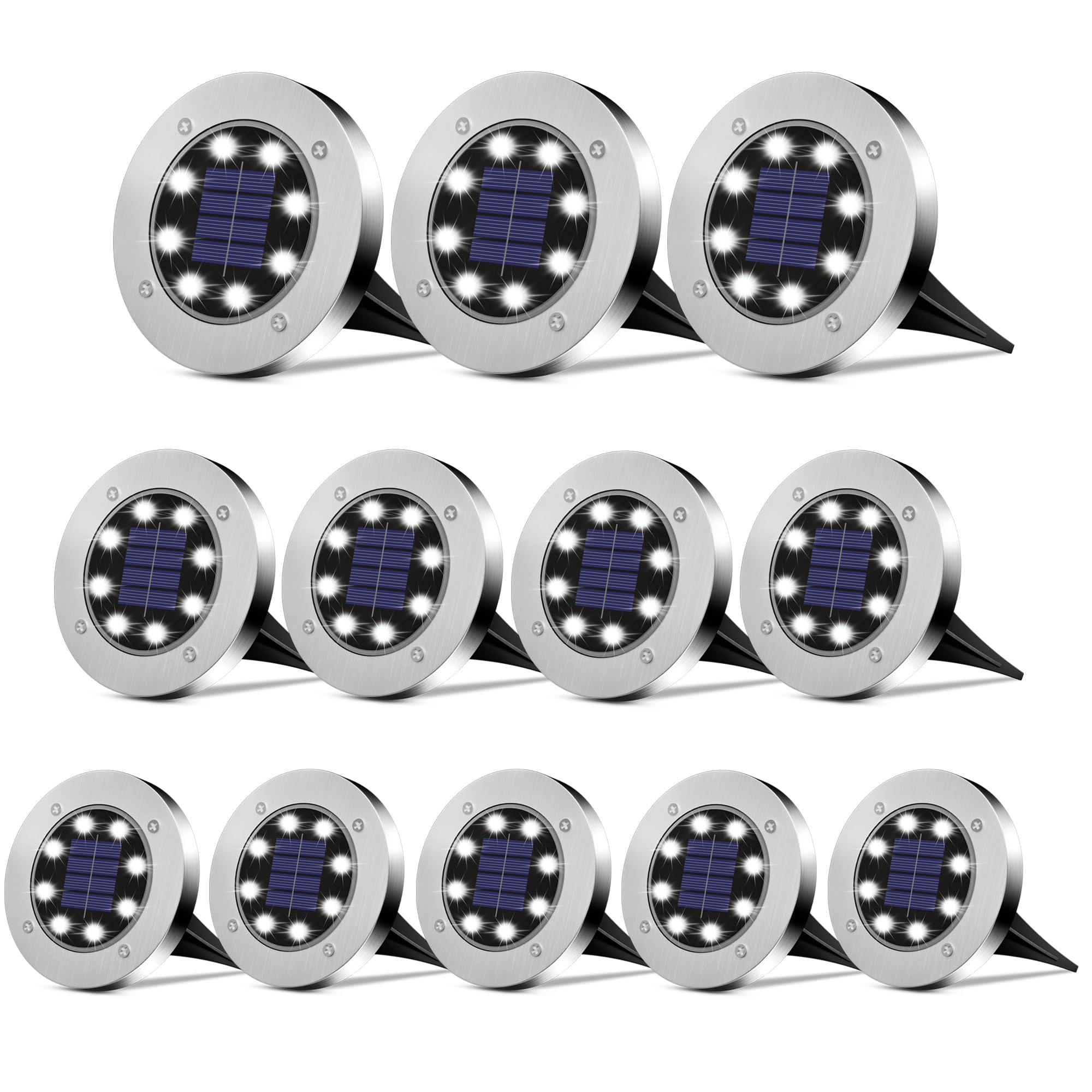 12 Pack Solar Lights Outdoor Waterproof - Bright Solar Garden Lights for Yard, Pathway, Lawn, Patio, Driveway & Walkway - White LED Landscape Lighting for Outdoor Decor & Nighttime Safety