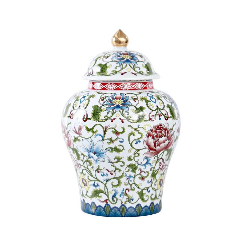 Jingdezhen Ceramic Ginger Jar with Lid - Chinese Style Temple Jar, Enamel Decorative Vase for Home & Kitchen Decor - Perfect for Living Room, Dining Table & Shelf Display