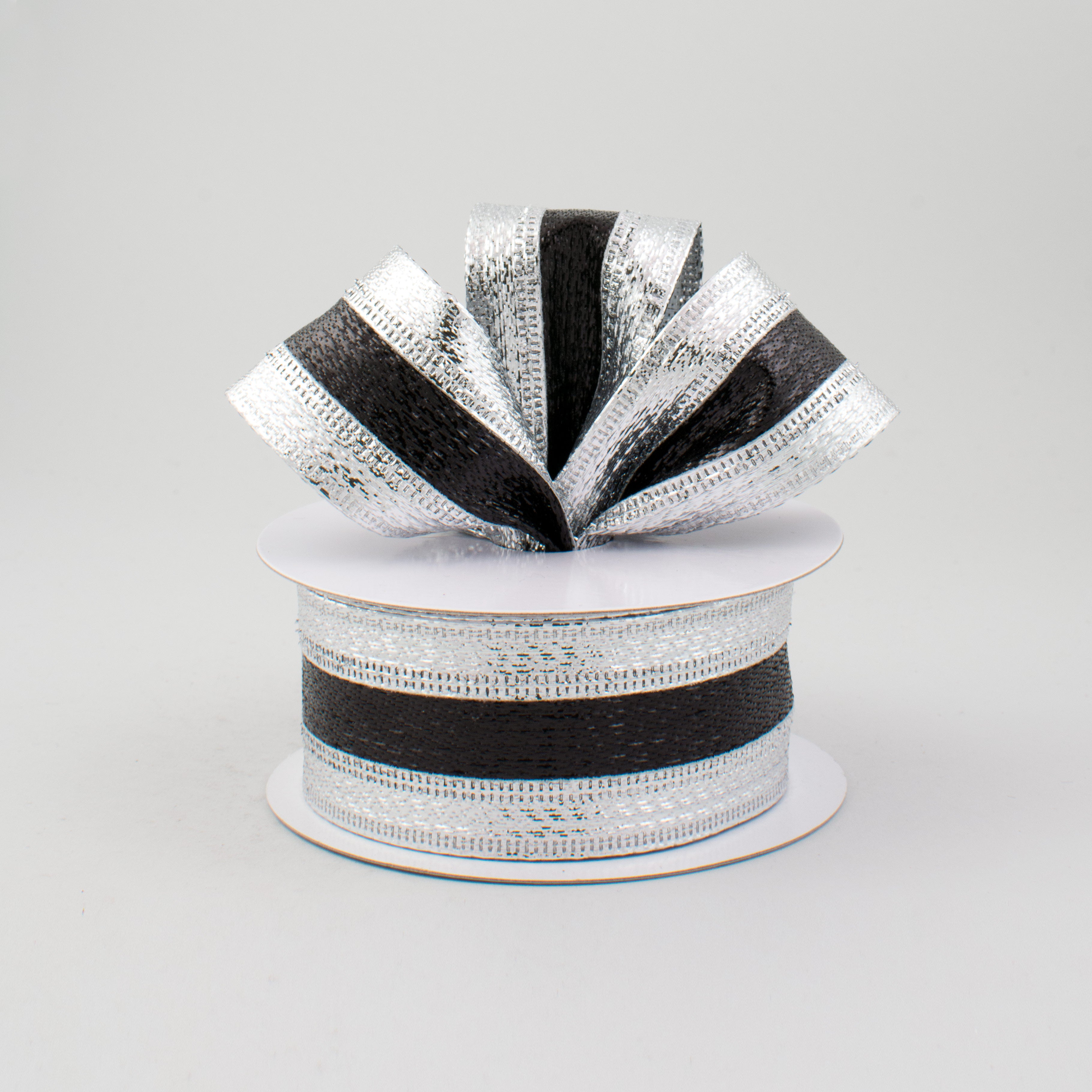 1.5 Inch Metallic Stripe Ribbon - Black and Silver Decorative Ribbon (10 Yards) for Gift Wrapping, Party Decorations, DIY Crafts and Scrapbooking