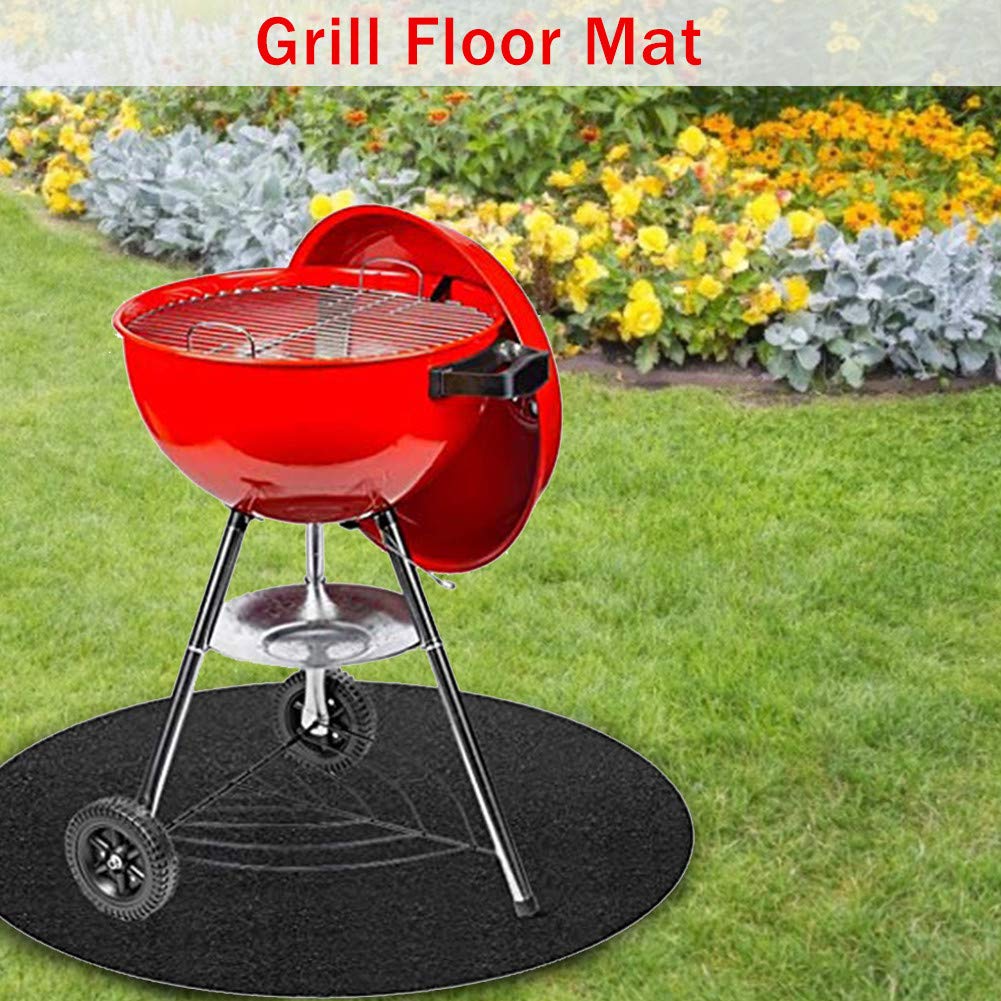 LANGM 68CM Round Fire Pit Mat - Heat Resistant Grill Splatter Mat for Gas BBQ, Fireproof Under Grill Floor Protector - Perfect for Backyard, Outdoor, Deck & Patio Use During Camping, Barbecue Parties & Fire Pit Gatherings
