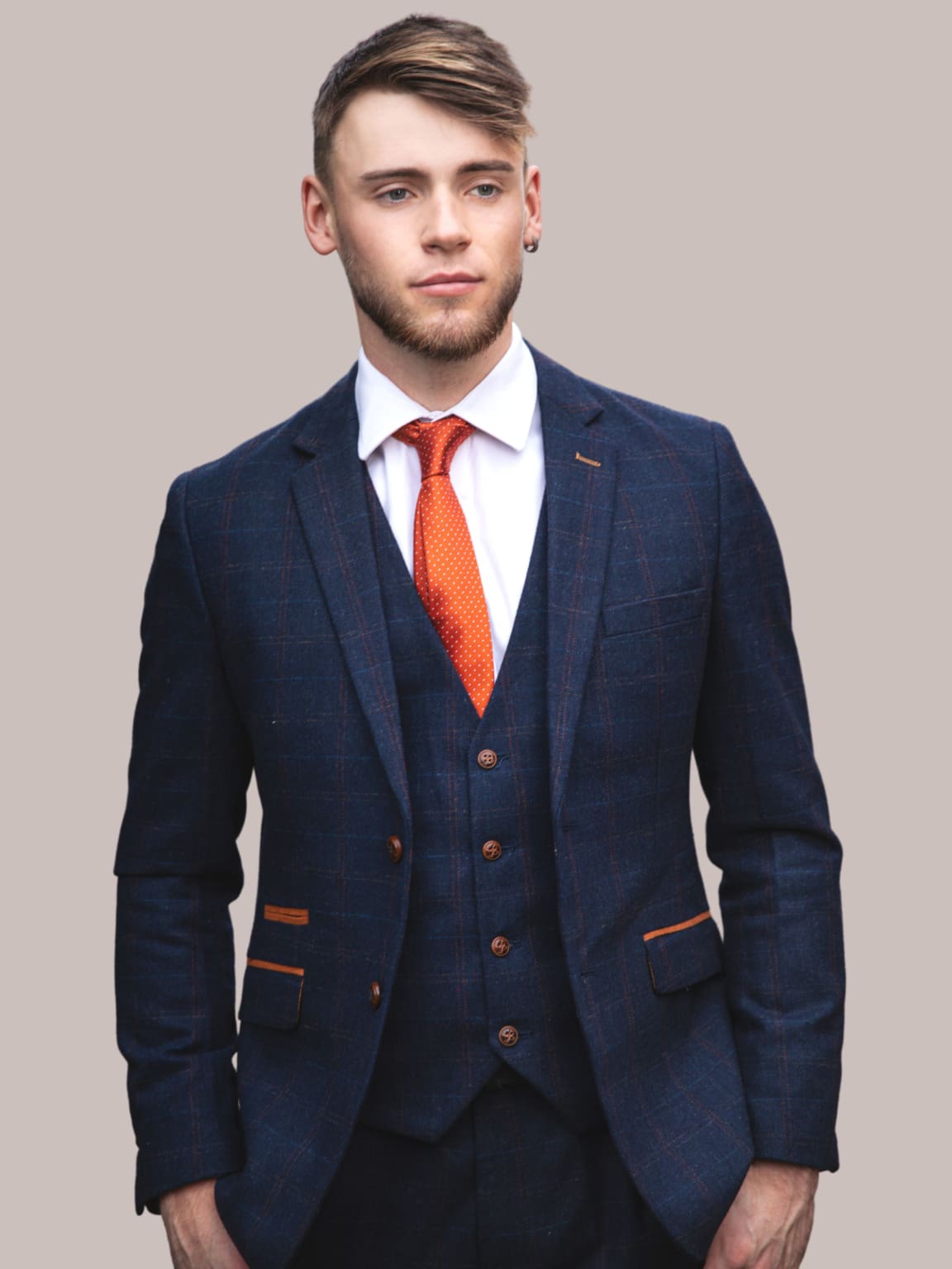 Barucci Bruno Men's Navy Slim Fit Tweed Blazer Jacket for Business, Weddings & Formal Events | Premium Wool Blend Sport Coat for Office & Special Occasions