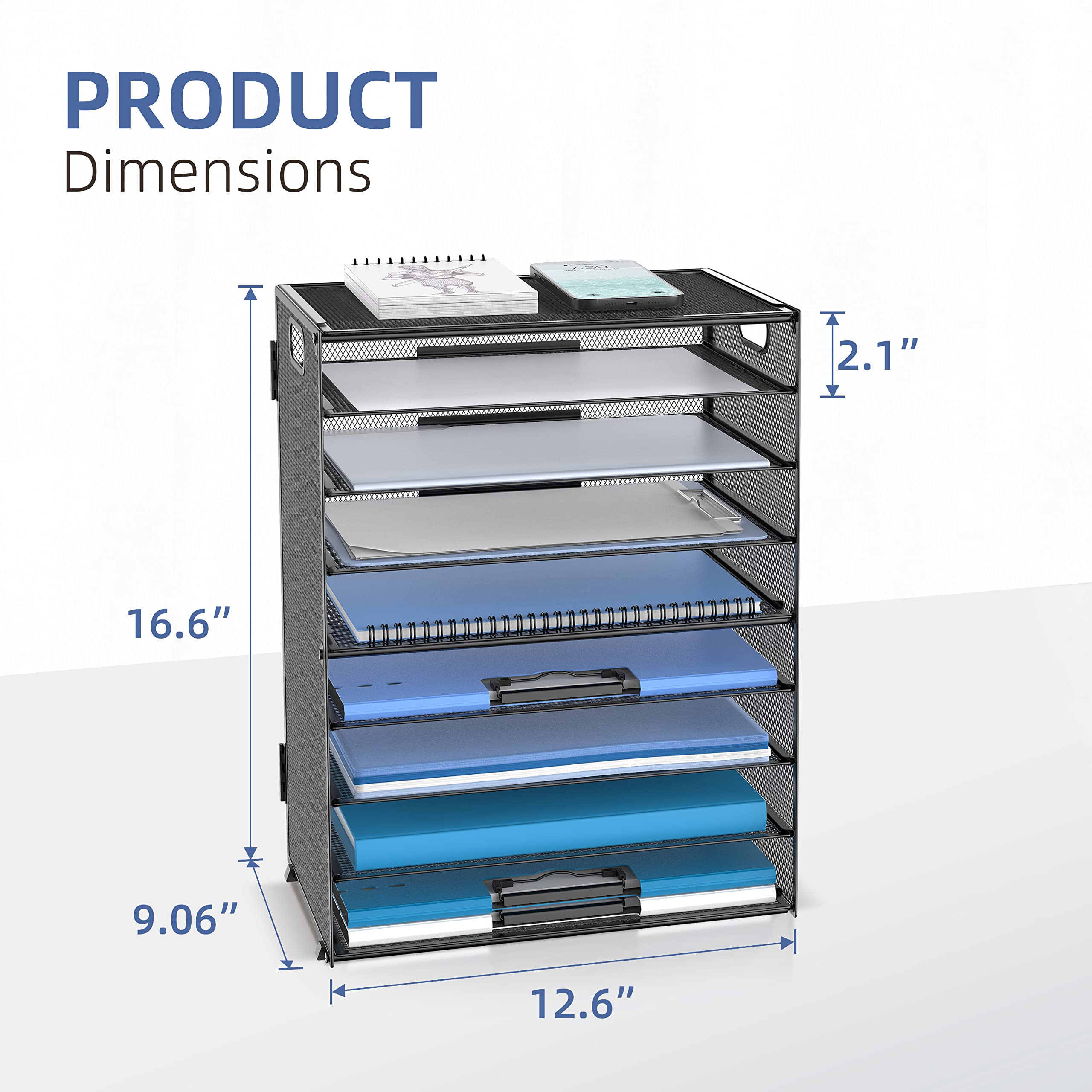 DALTACK 9-Tier Mesh File Organizer with Handles - Black Paper Letter Tray Desk Organizer for Office, Home & School - Perfect for Mail Sorting, Document Storage and Workspace Organization