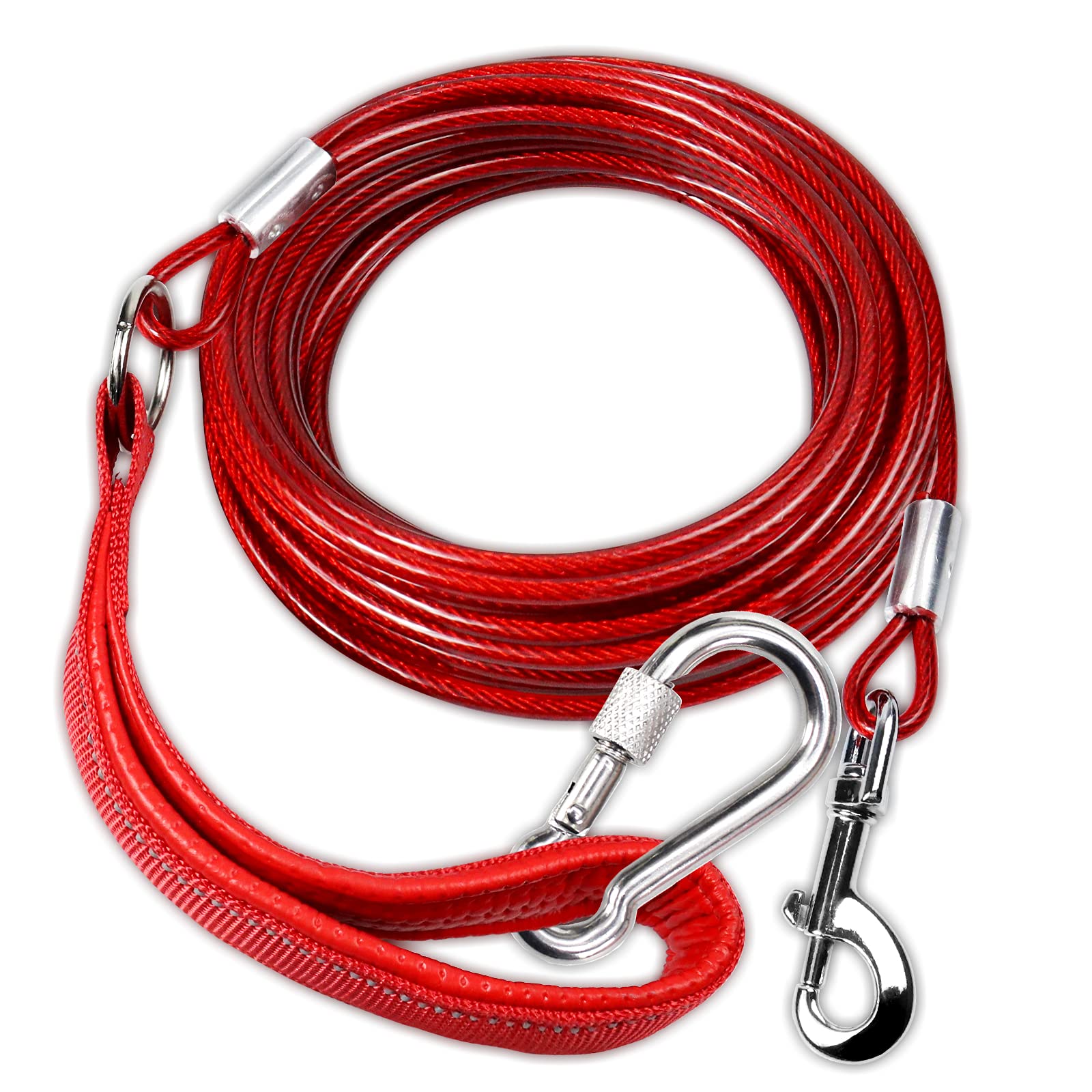 Durable Chew Proof Long Dog Leash 10/20/30/50 ft - Heavy Duty Tie Out Cable with Carabiner for Medium & Large Dogs - Padded Handle Training Leash for Walking, Yard & Outdoor Activities