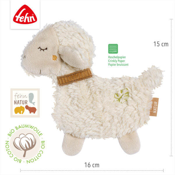 FehnNATUR Crinkle Sheep Sensory Toy for Babies - Soft Plush Animal with Crackling Sound for Infant Development & Toddler Playtime - Perfect for Tummy Time, Teething, and Early Learning Activities