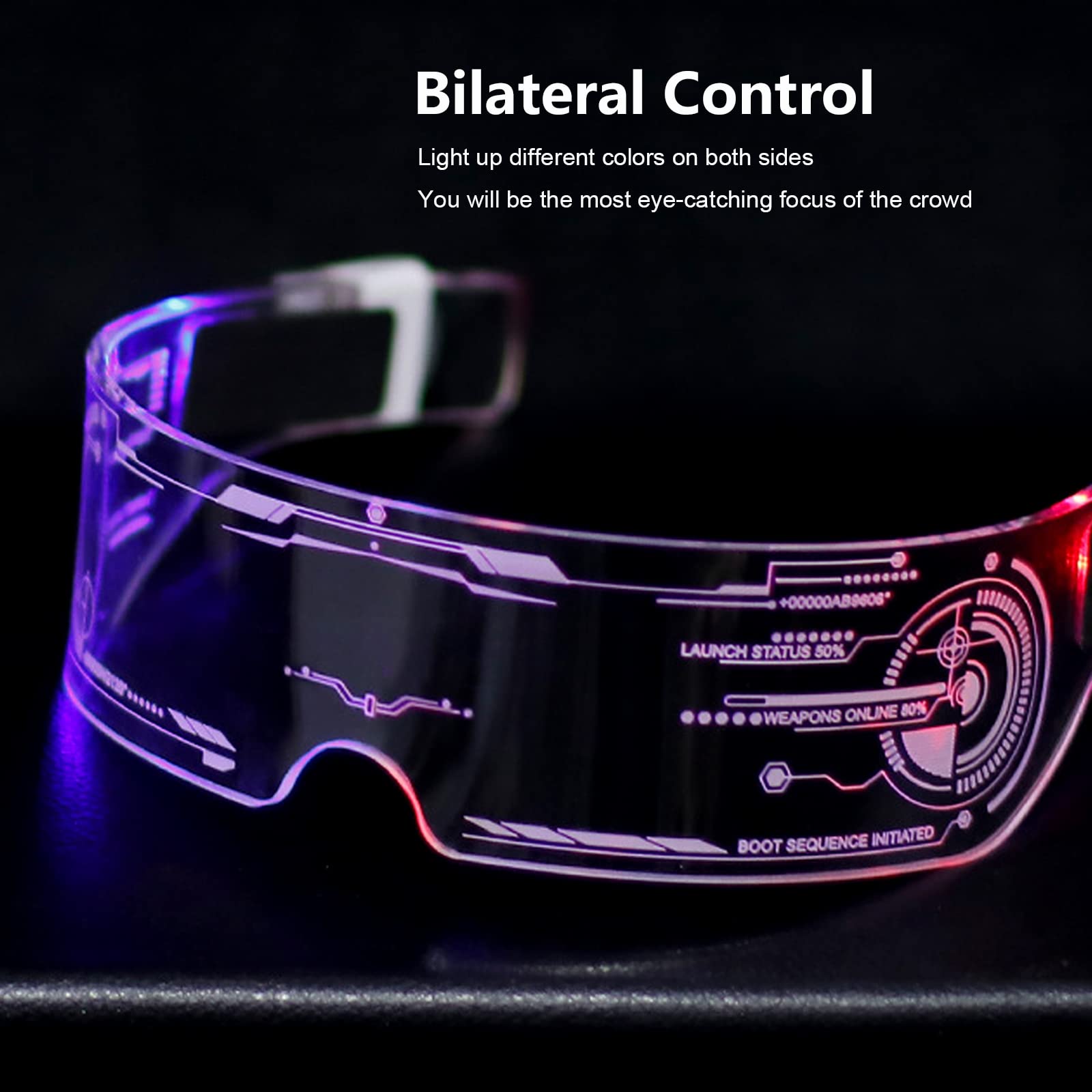 Cyberpunk LED Glasses with USB Rechargeable & 7 Color Changing Modes - Bilateral Control for Raves, Parties, and Cosplay Costume Accessories