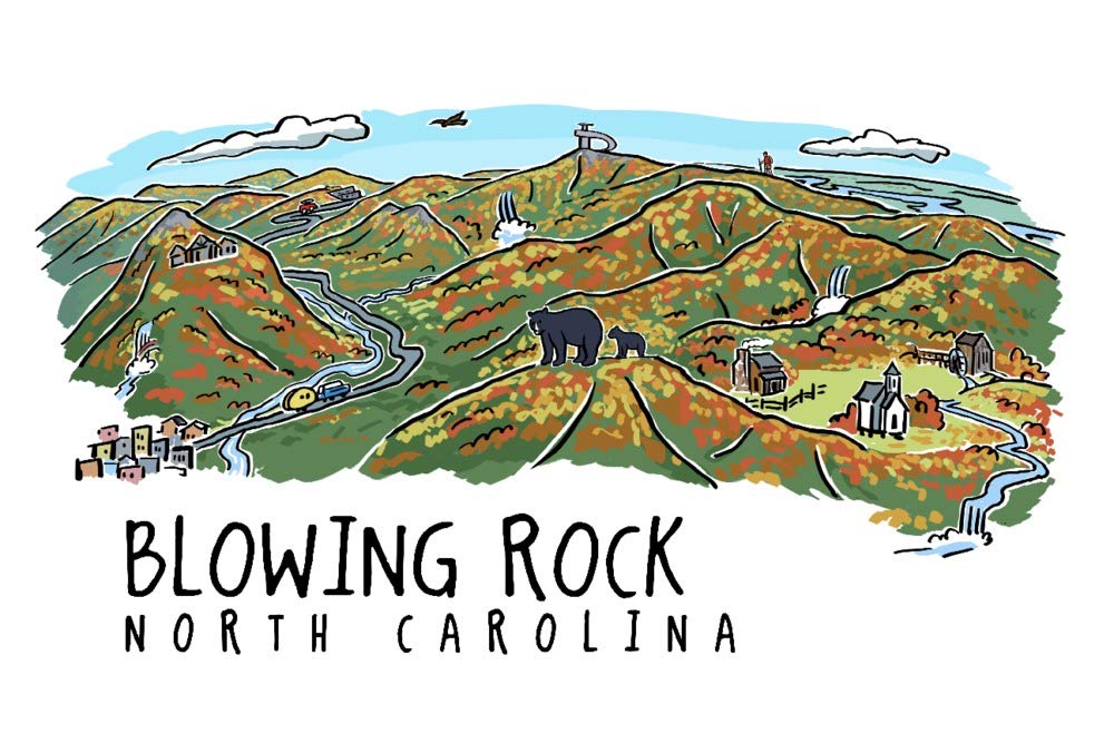 Blowing Rock North Carolina Line Drawing Art - 16x24 Wrapped Canvas Wall Decor for Living Room, Bedroom & Office | Landscape Artwork, Home Decoration Gift
