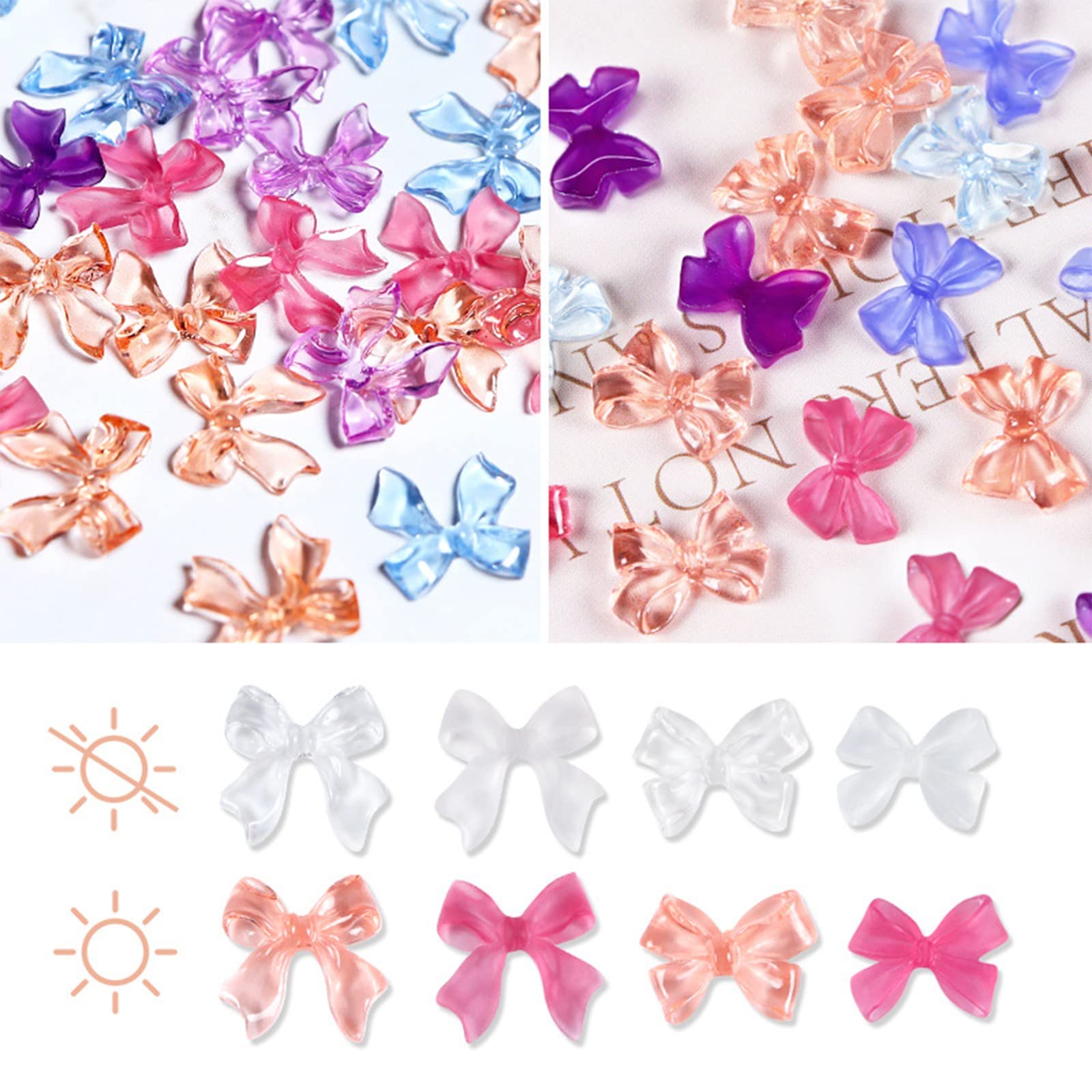 40-Piece Light Variable Bow Knot Nail Art Kit with Butterfly & Diamond Decorations - Trendy Nail Enhancements for DIY Manicures, Parties & Special Occasions