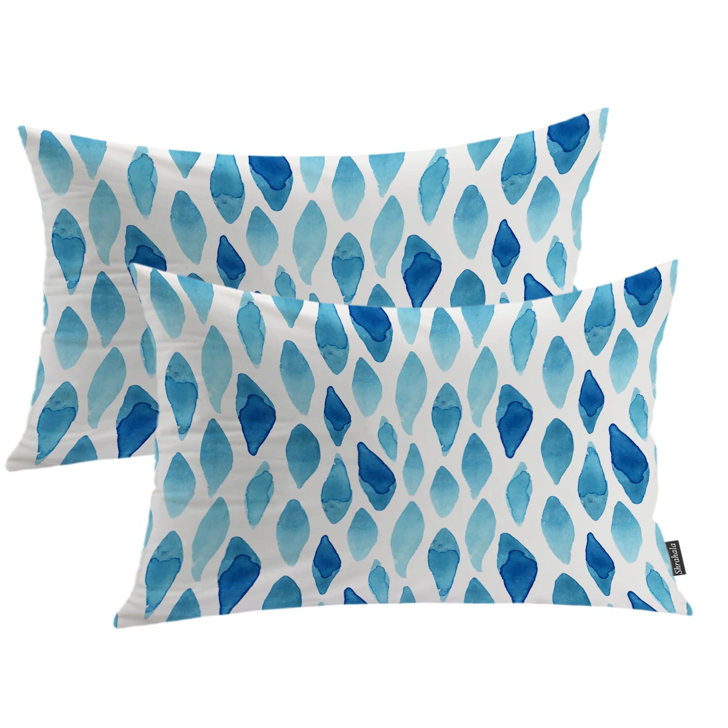 Shrahala Nautical Decorative Pillow Covers - Set of 2 Blue Watercolor Wave Design Textured Throw Pillows 12x20 Inches for Sofa, Bed, Car & Home Decor - Marine Themed Cushion Covers for Coastal Living Room & Beach House Styling