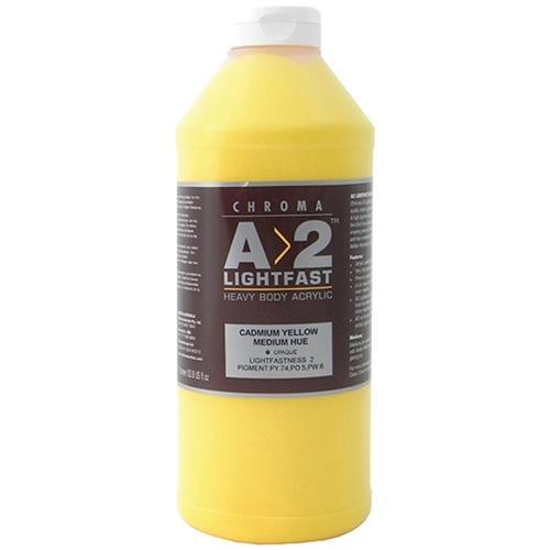 A2 Lightfast Heavy Body Acrylic Paint - 1 Litre Cadmium Medium Yellow | Professional Artist Paint for Canvas, Murals & Fine Art | Vibrant Color for Studio & Outdoor Painting
