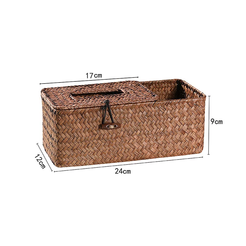 Cabilock Rattan Storage Basket with Lid - Farmhouse Woven Tissue Holder for Office Desk, Car, and Home Decor | Perfect for Napkins, Straws, and Wedding Decorations