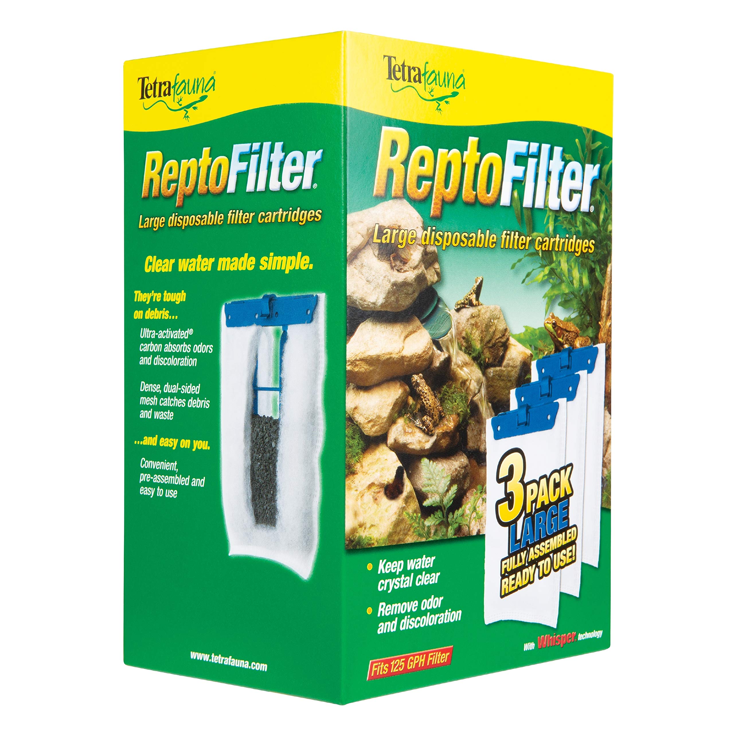 TetraFauna ReptoFilter Medium Filter Cartridge Refills 3-Pack – Replacement Filter for Reptile Tanks & Terrariums – Ideal for Aquatic Turtles, Lizards & Amphibians
