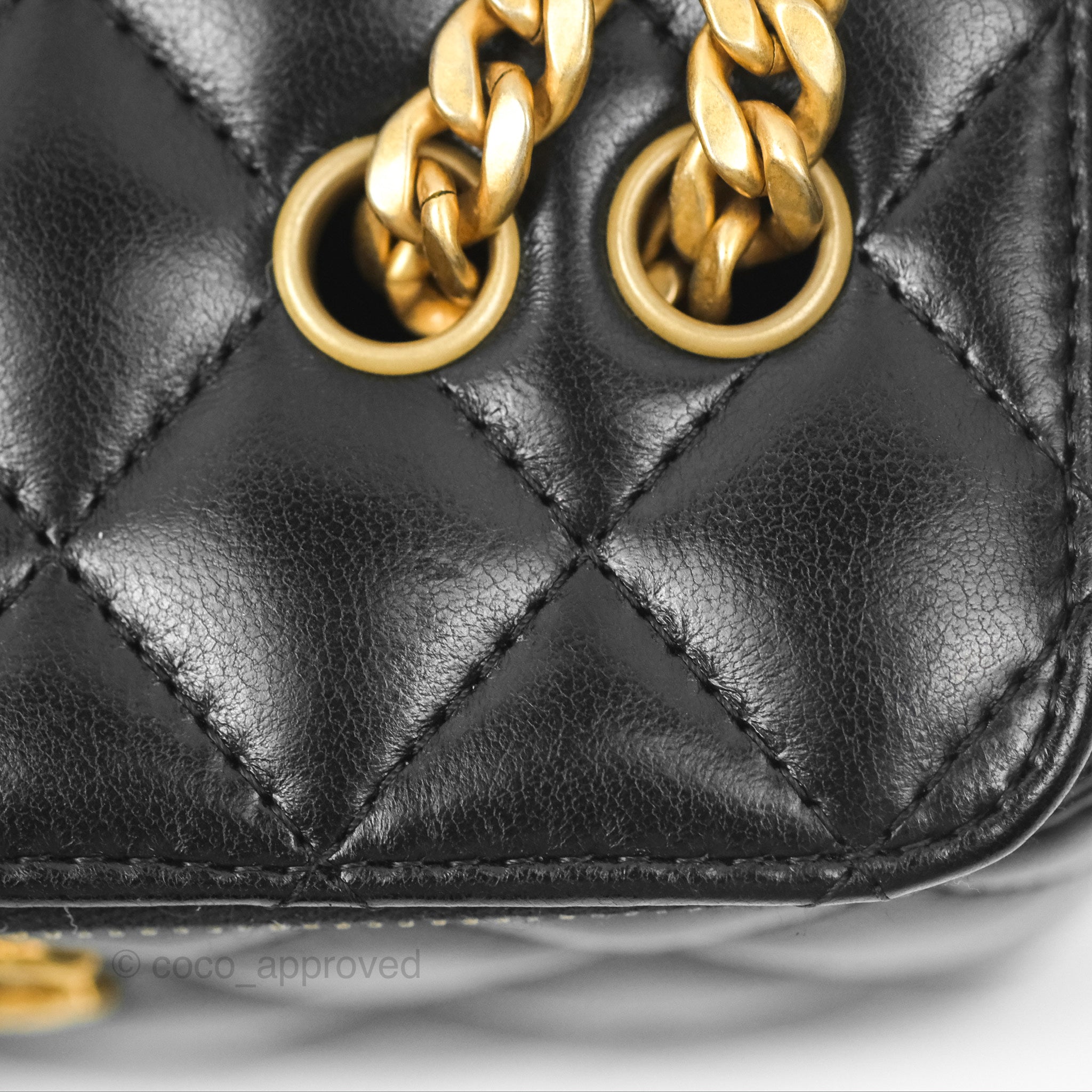 Chanel Adjustable Chain Black Lambskin Vanity Bag with Aged Gold Hardware - Perfect for Evening Events, Parties & Luxury Fashion Accessories