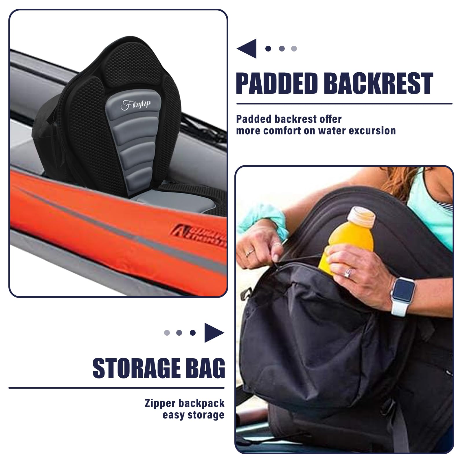 Premium Thickened Kayak Seats with Back Support - Shockproof & Comfortable for Kayaking, Canoeing, Fishing, Paddle Boarding - Extra Storage Design (Black+Gray, 2 Pack) - Perfect for Outdoor Water Sports & Relaxing on the Lake
