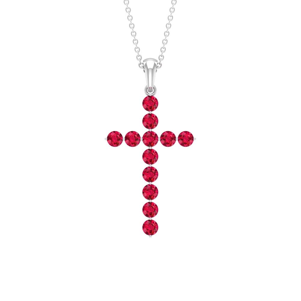 14K Solid Gold Ruby Cross Pendant Necklace for Women - Natural Red Ruby Faith Jewelry, July Birthstone Gift | Perfect for Church, Weddings & Special Occasions