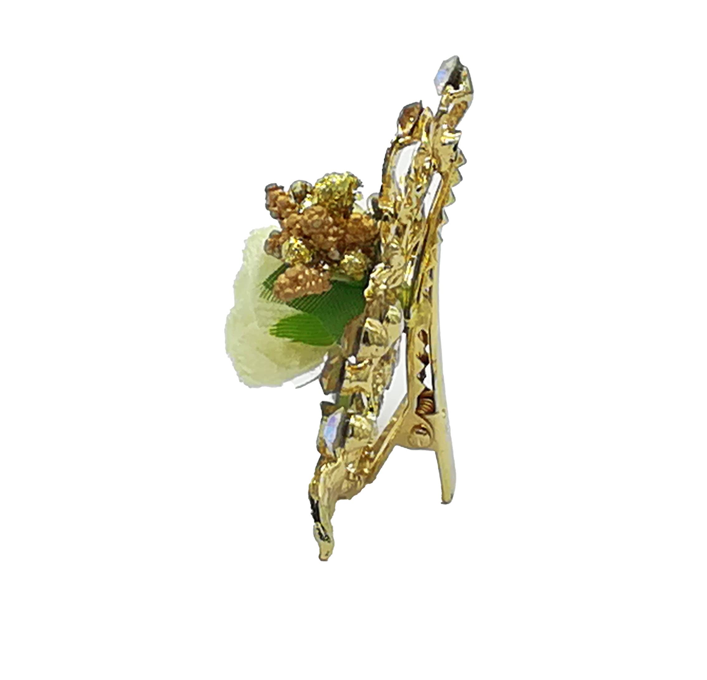 Kanthan Rose Floral Stone Hair Clips - Elegant Barrettes & Hair Pins for Women & Girls (White) | Perfect for Weddings, Parties & Everyday Hair Accessories