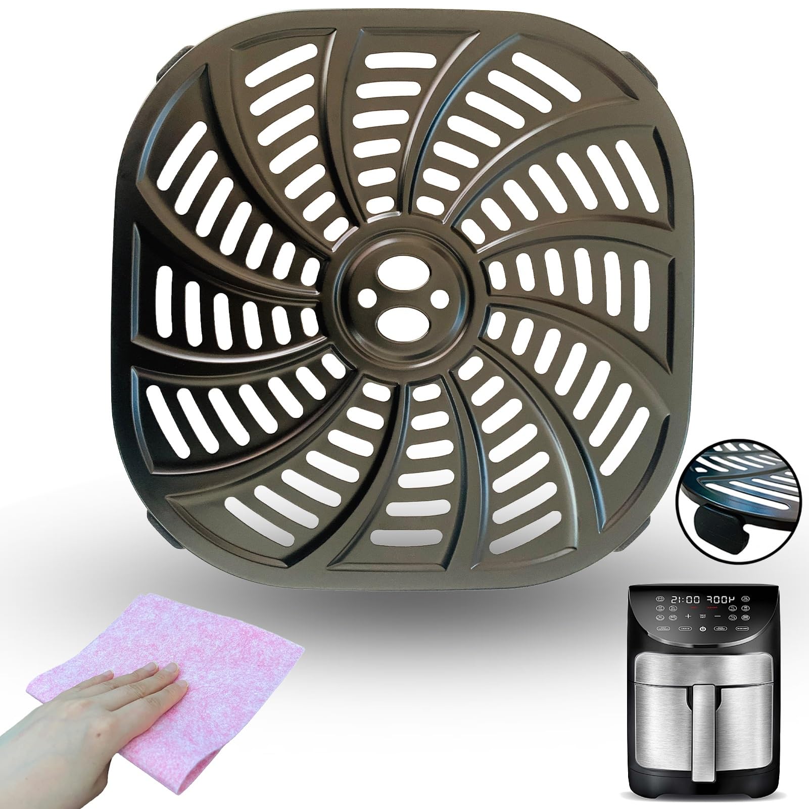 Upgraded 7QT Square Air Fryer Rack for Gourmia GAF798 - Nonstick Crisper Plate & Grill Pan Insert, Dishwasher Safe Grid Shelf - Perfect for Healthy Cooking, Crispy Fries, Chicken Wings & Vegetables
