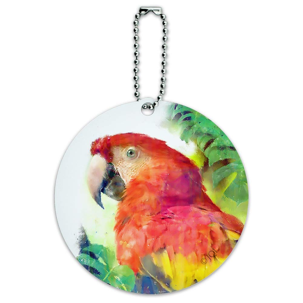 Colorful Macaw Parrot Tropical Watercolor Round Luggage Tag - Durable Carry-On ID Tag for Suitcases, Backpacks & Travel Bags - Perfect for Airports, Vacations & Cruise Trips