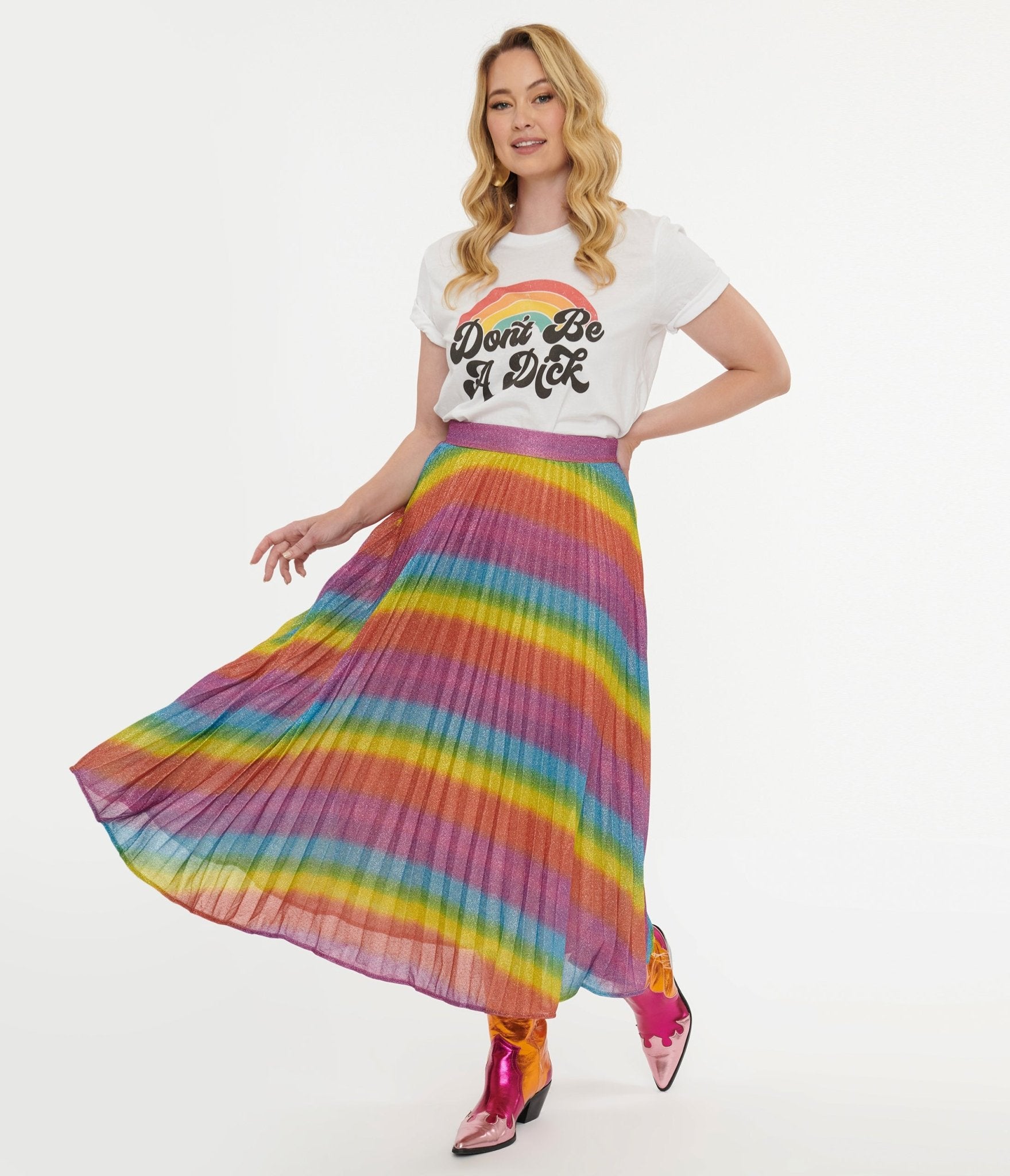 Metallic Rainbow Midi Skirt for Women - Shimmering A-Line Party Skirt with High Waist | Perfect for Festivals, Date Nights & Special Occasions