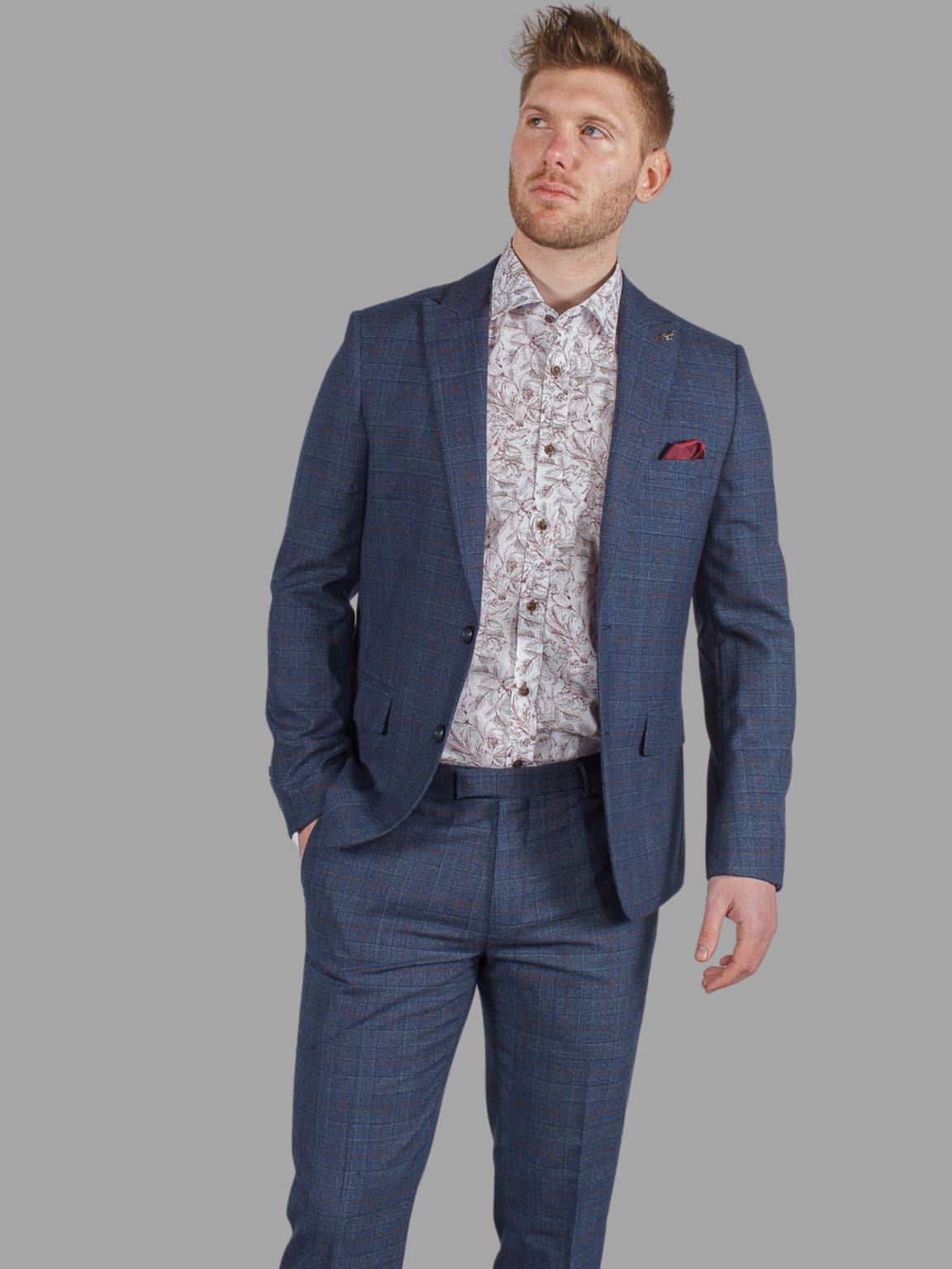 Harry Brown Finley Check Navy Blazer for Men - Classic Slim Fit Business Jacket - Perfect for Office, Weddings & Formal Events