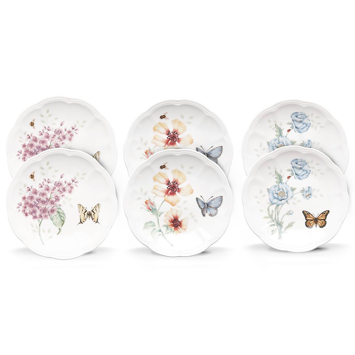 Butterfly Meadow 6-Piece Dessert Plate Set - Elegant Floral Appetizer Dishes for Tea Parties, Bridal Showers & Home Decor