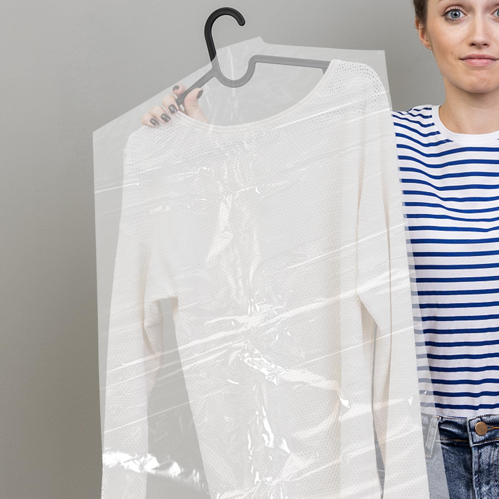 60PCS Clear Plastic Garment Bags for Hanging Clothes - Dry Cleaner & Travel Storage Covers | Perfect for Closet Organization, Moving & Suit Protection