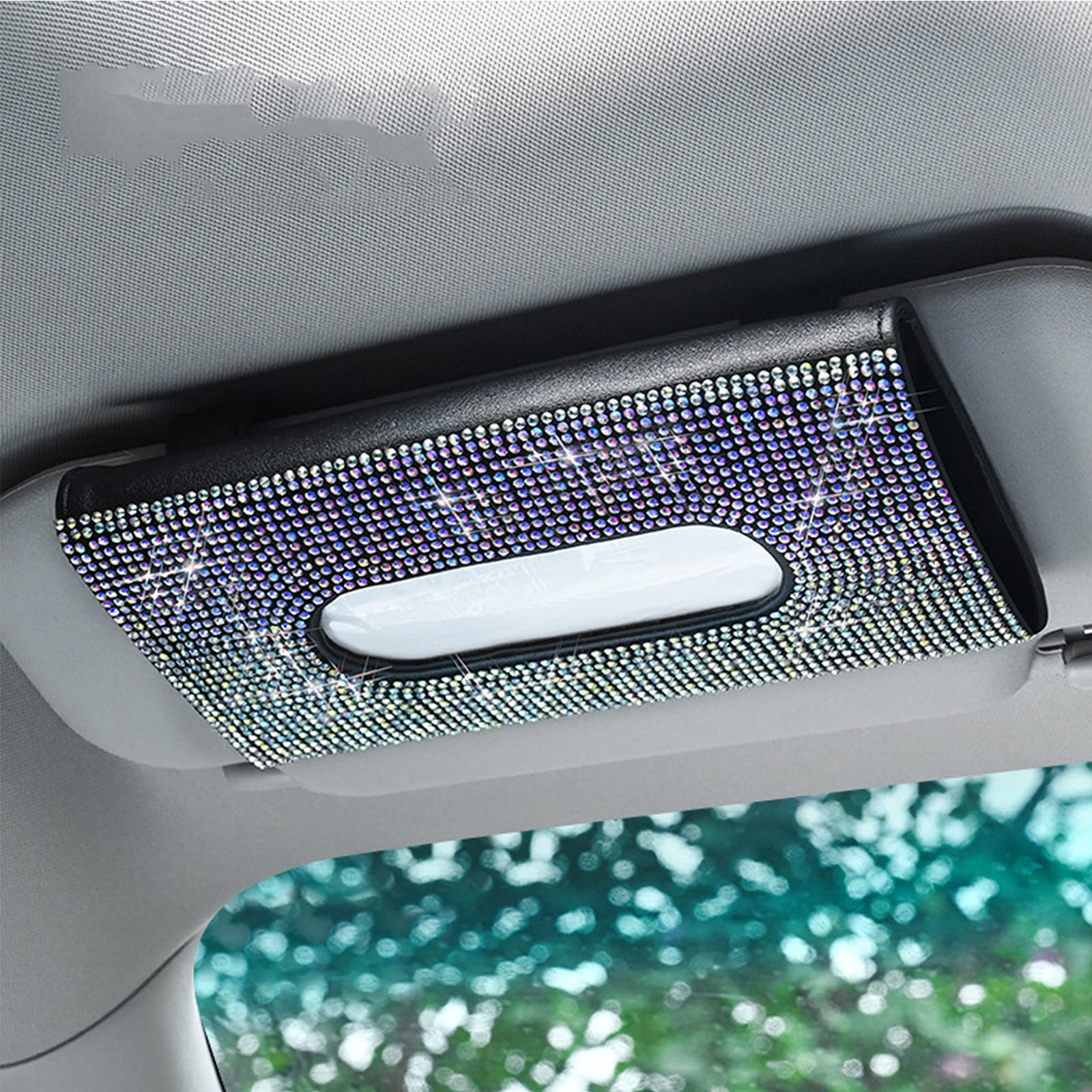 nyatek Bling Car Sun Visor Tissue Box Holder - Crystal Sparkling Diamond Napkin Holder for Women & Girls, PU Leather Backseat Tissue Case - Perfect for Road Trips, Commuting & Car Organization Accessories