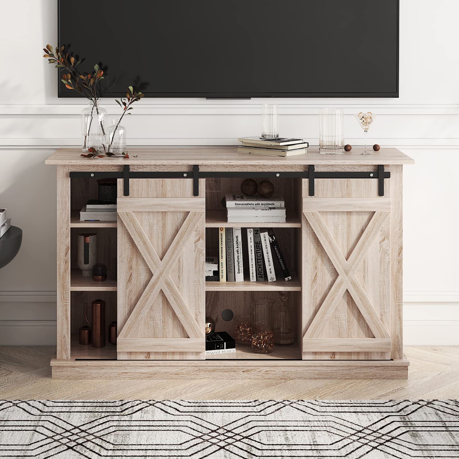 Soges Sideboard Buffet Cabinet with Sliding Barn Doors - Coffee Bar & Storage Cabinet with Adjustable Shelves for Living Room, Dining Room & Kitchen - Perfect for Home Organization & Entertaining Guests